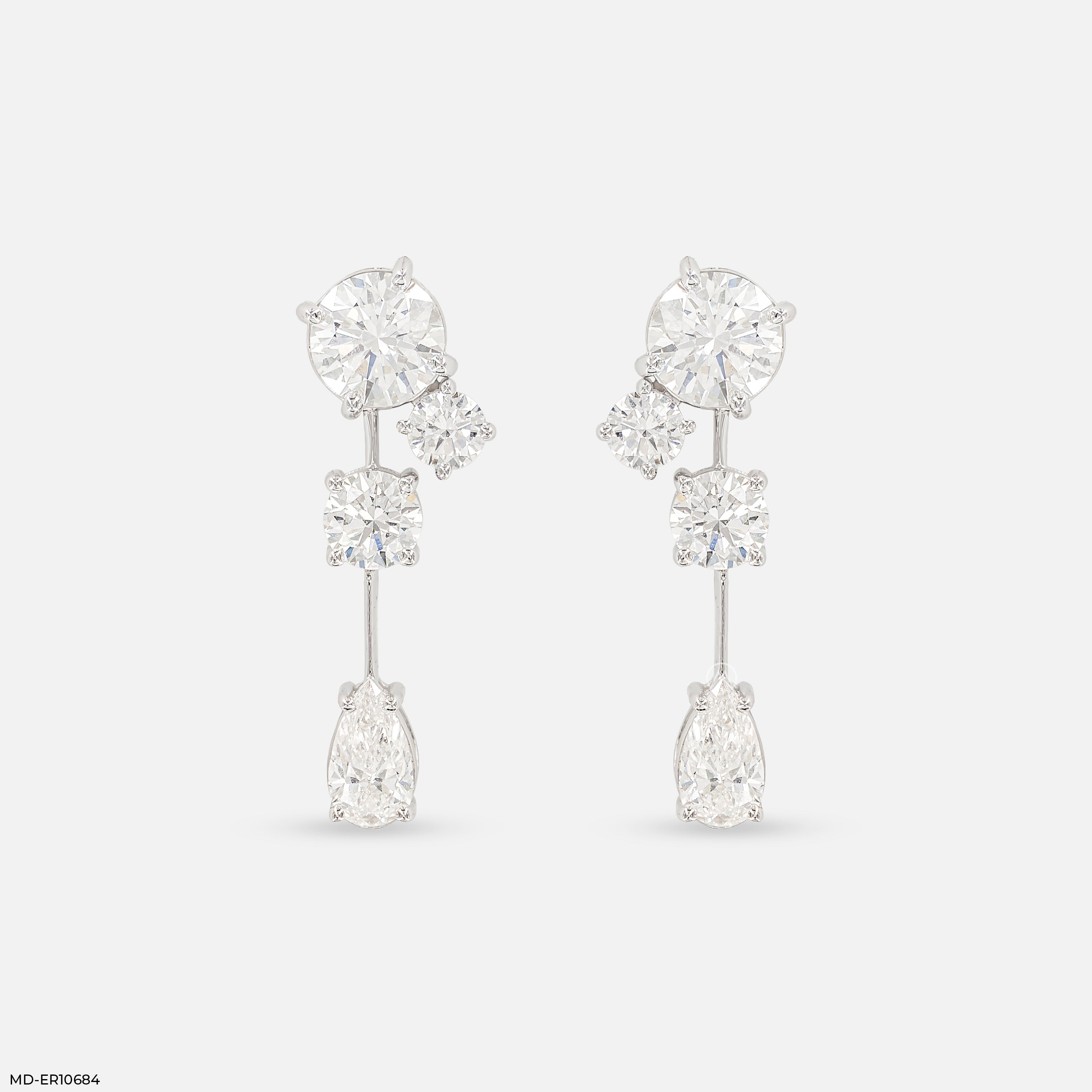 Shiny Round Drop Diamond Earrings 14K White Gold