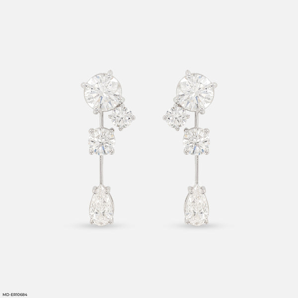 Shiny Round Drop Diamond Earrings 14K White Gold