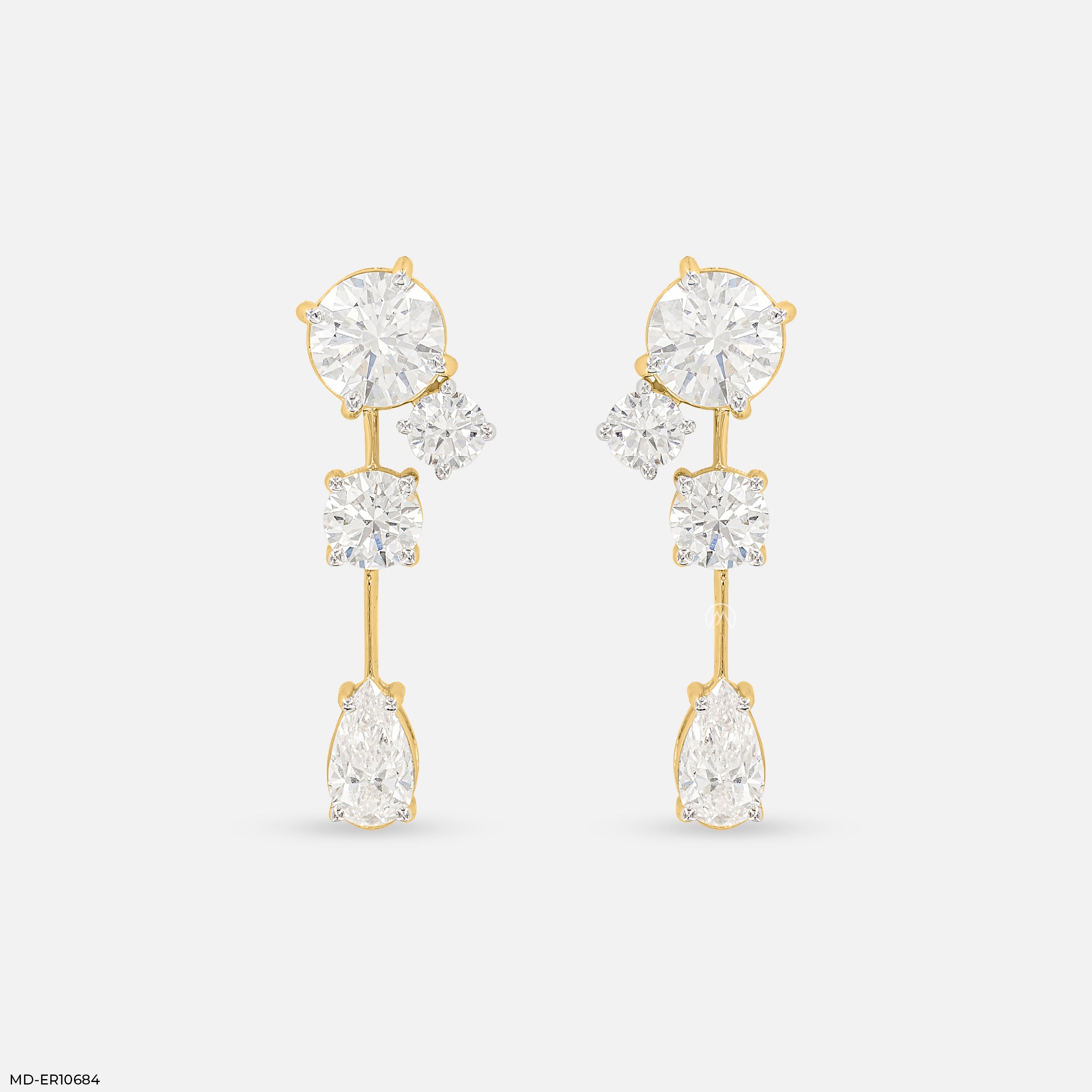 Shiny Round Drop Diamond Earrings 9K Yellow Gold