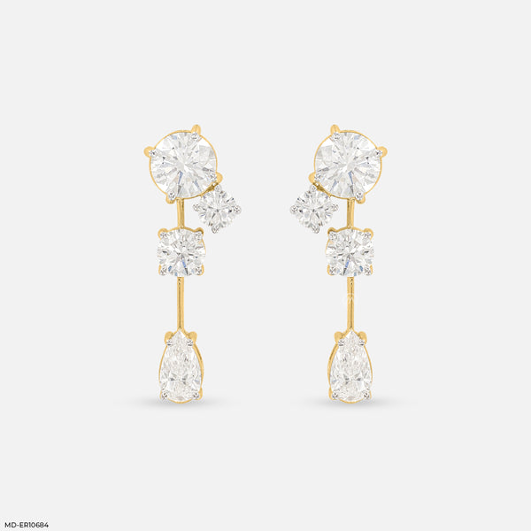 Shiny Round Drop Diamond Earrings 18K Yellow Gold