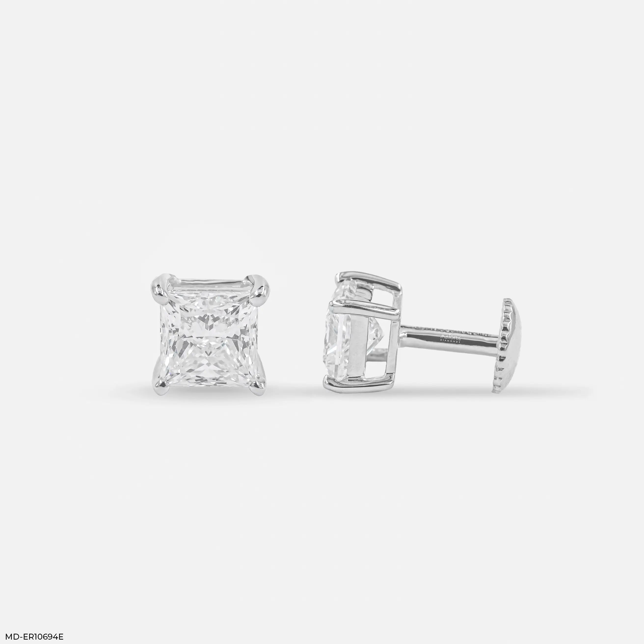 Artisan Princess Solitaire Diamond Earrings Platinum 950