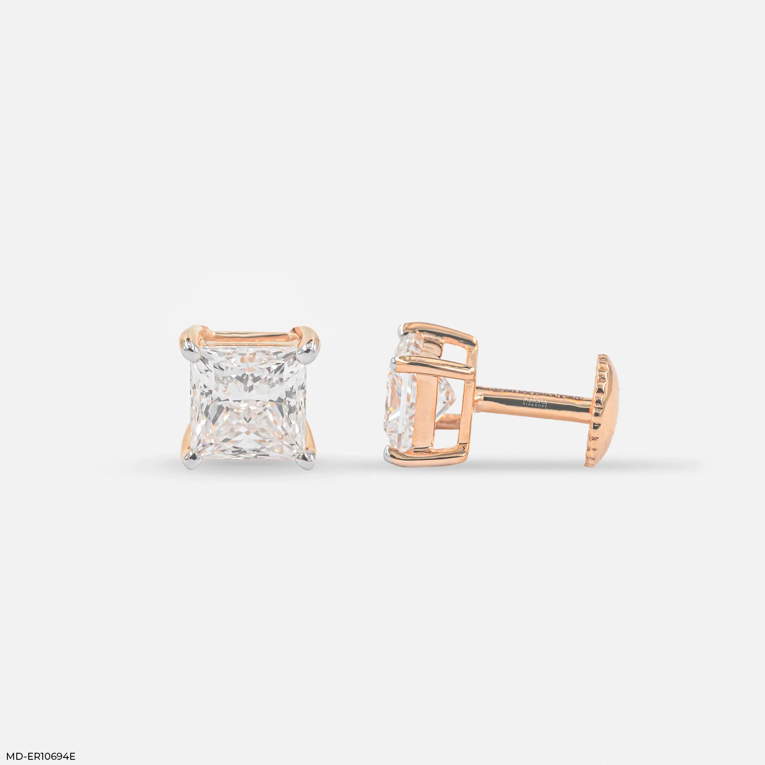 Artisan Princess Solitaire Diamond Earrings 9K Rose Gold