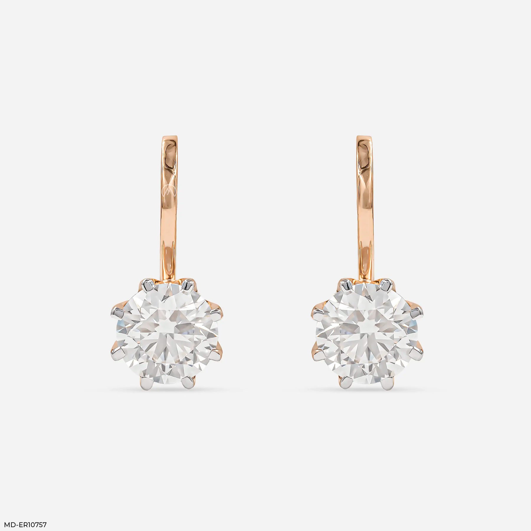 Oria Dangling Round Solitaire Hoops Earrings 9K Rose Gold