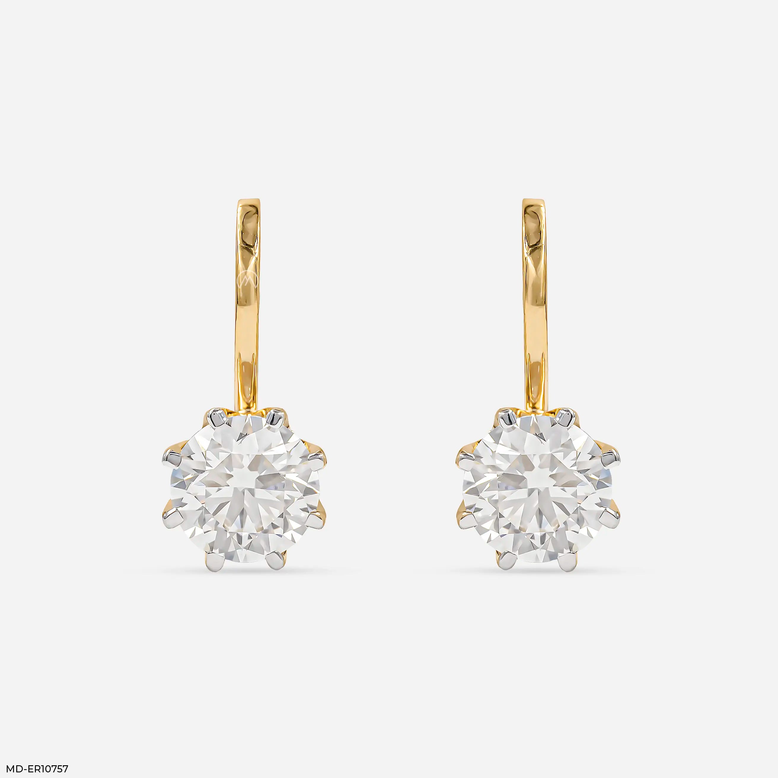 Oria Dangling Round Solitaire Hoops Earrings 9K Yellow Gold