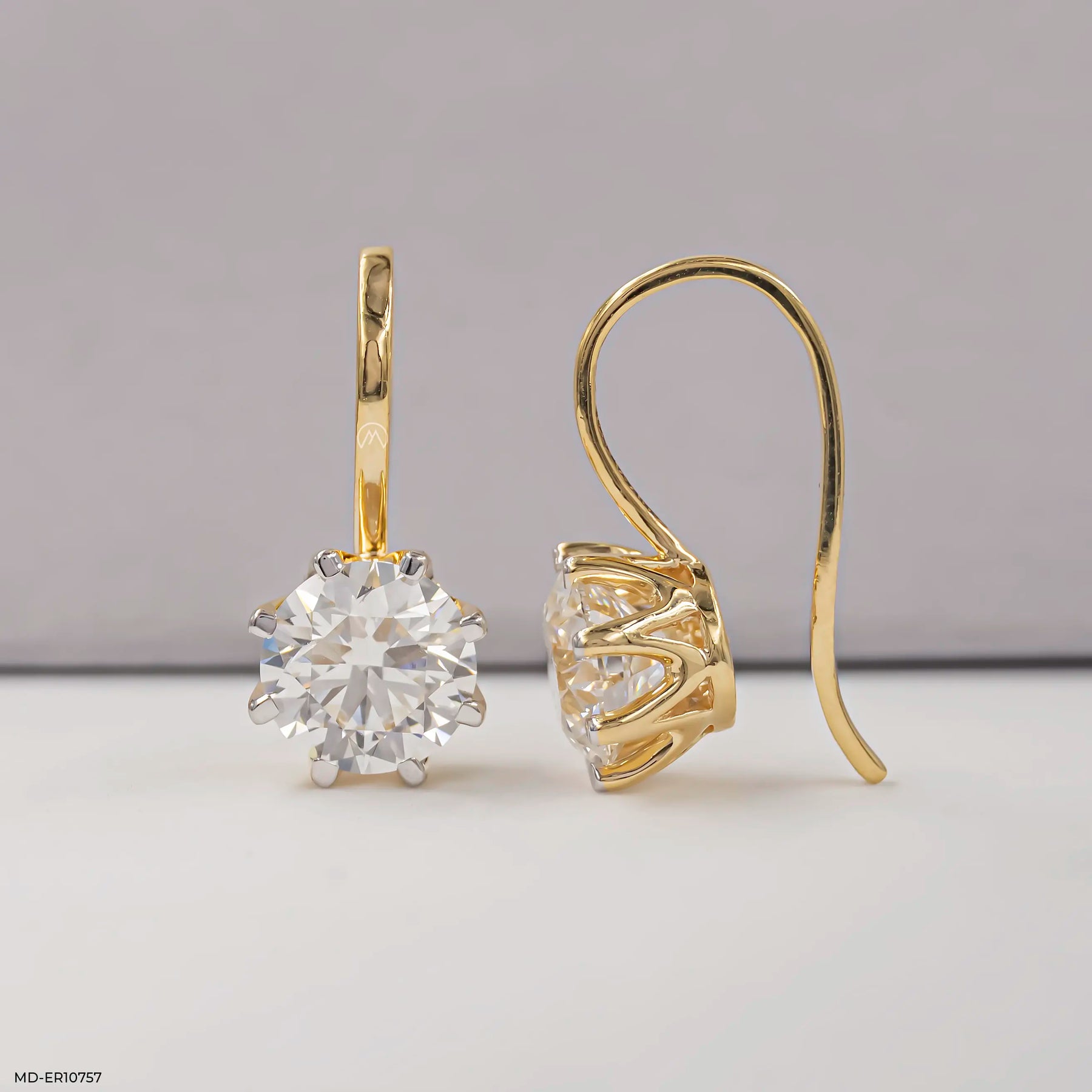 Oria Dangling Round Solitaire Hoops Earrings 9K Rose Gold