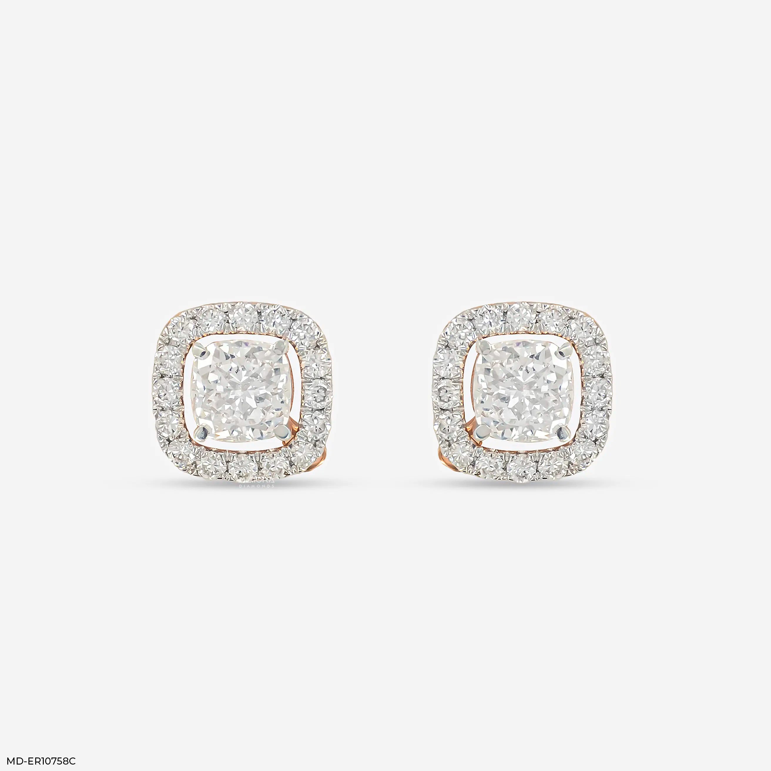1.35 Carat Cusion Frame Lab Diamond Earrings 14K Rose Gold