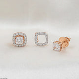 1.35 Carat Cusion Frame Lab Diamond Earrings 14K Rose Gold