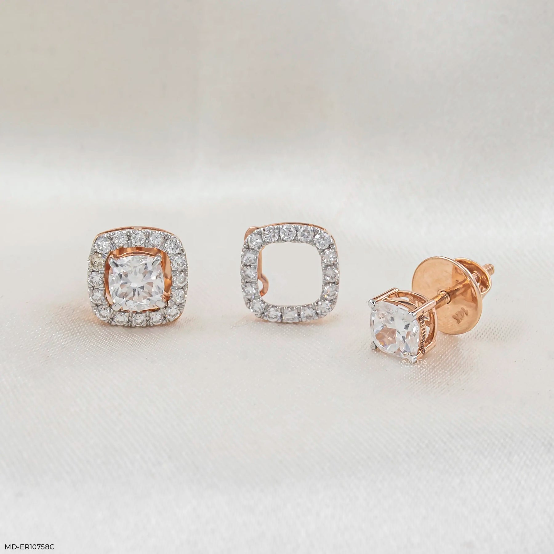 1.35 Carat Cusion Frame Lab Diamond Earrings 14K Rose Gold