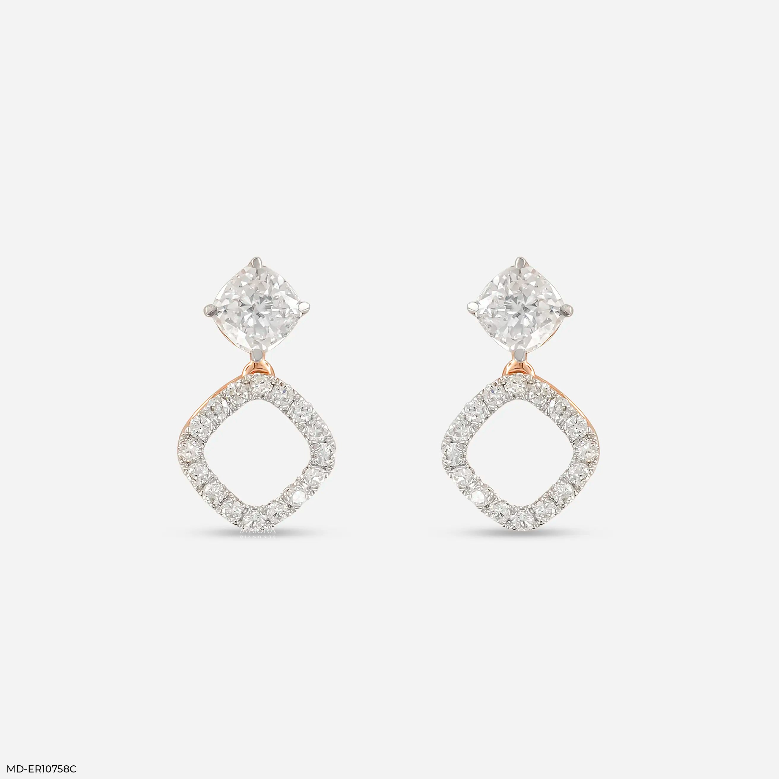 1.35 Carat Cusion Frame Lab Diamond Earrings 14K Rose Gold