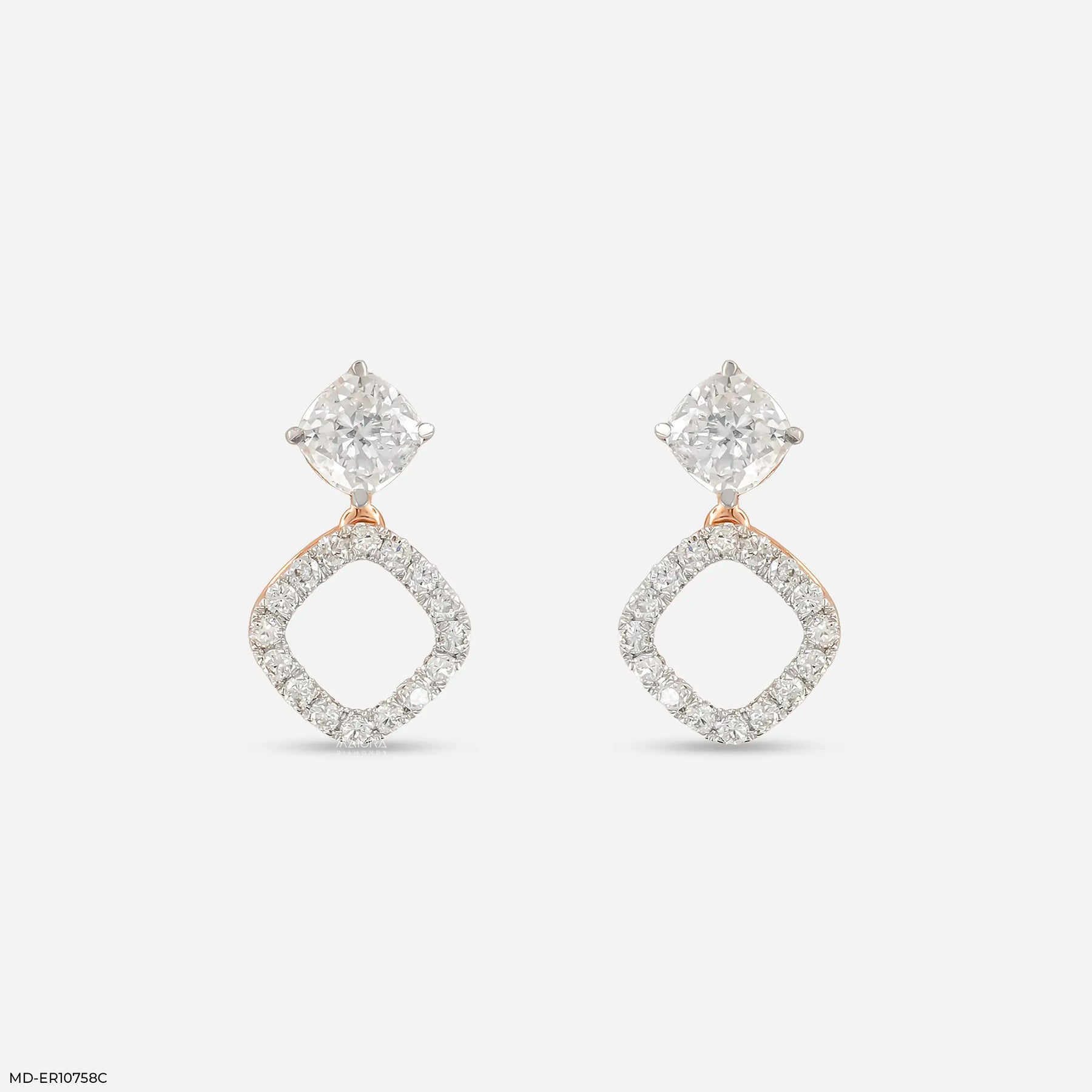 1.35 Carat Cusion Frame Lab Diamond Earrings 14K Rose Gold