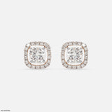 Cushion-Cut Lab Diamond Halo Stud Earrings 14K Rose Gold