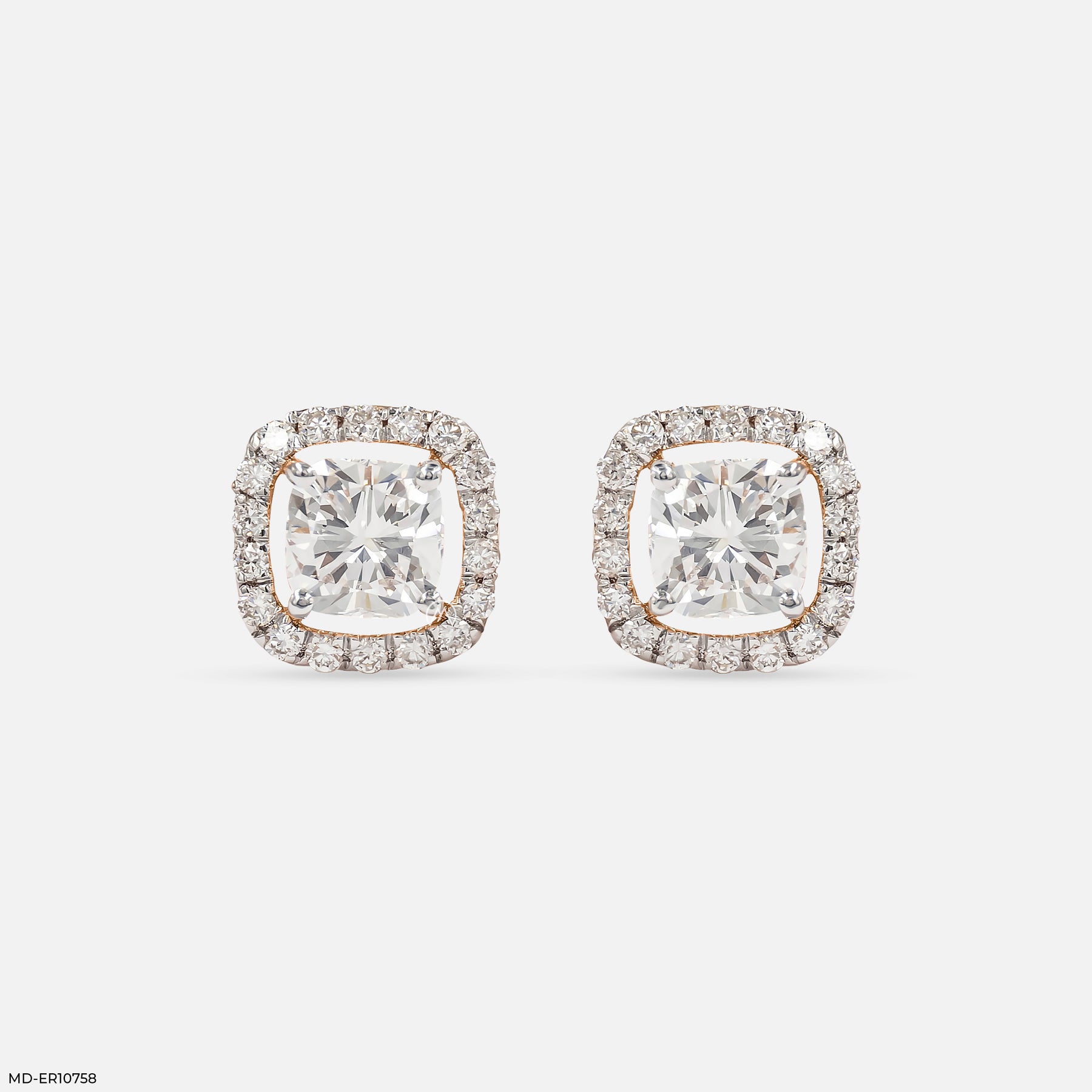 1.5 Carat Cushion-Cut Lab Diamond Halo Stud Earrings 14K Rose Gold