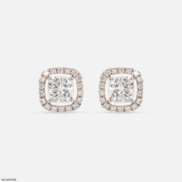 Cushion-Cut Lab Diamond Halo Stud Earrings 14K Rose Gold