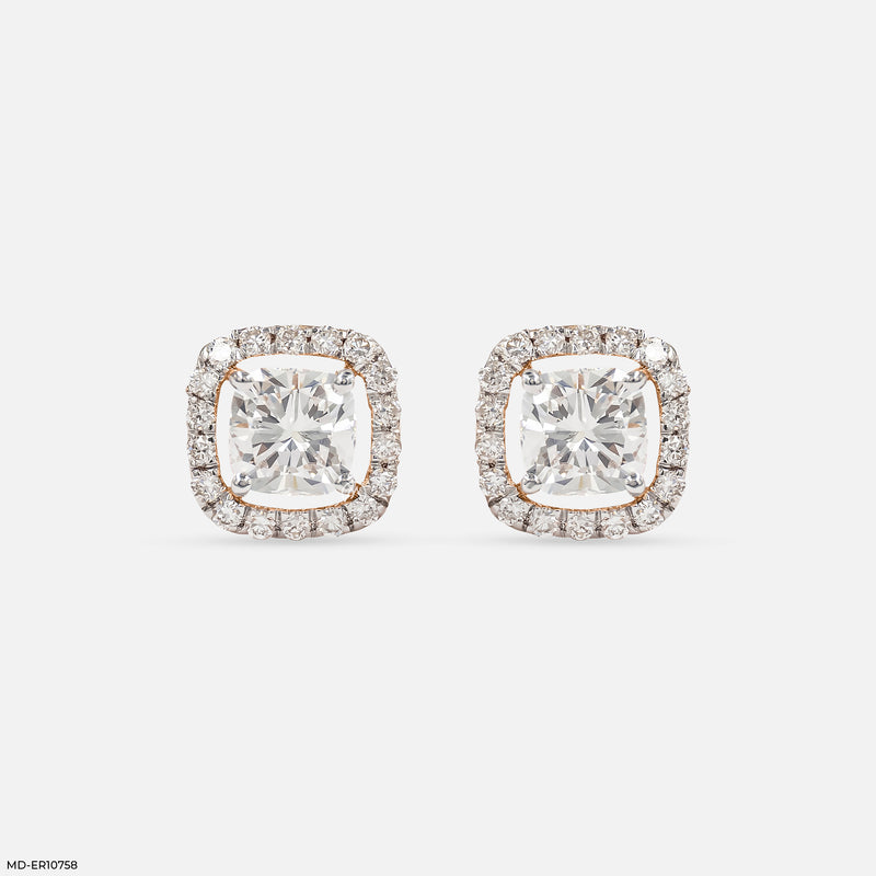 Cushion-Cut Lab Diamond Halo Stud Earrings 14K Rose Gold