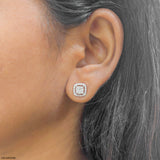 Cushion-Cut Lab Diamond Halo Stud Earrings 14K Rose Gold
