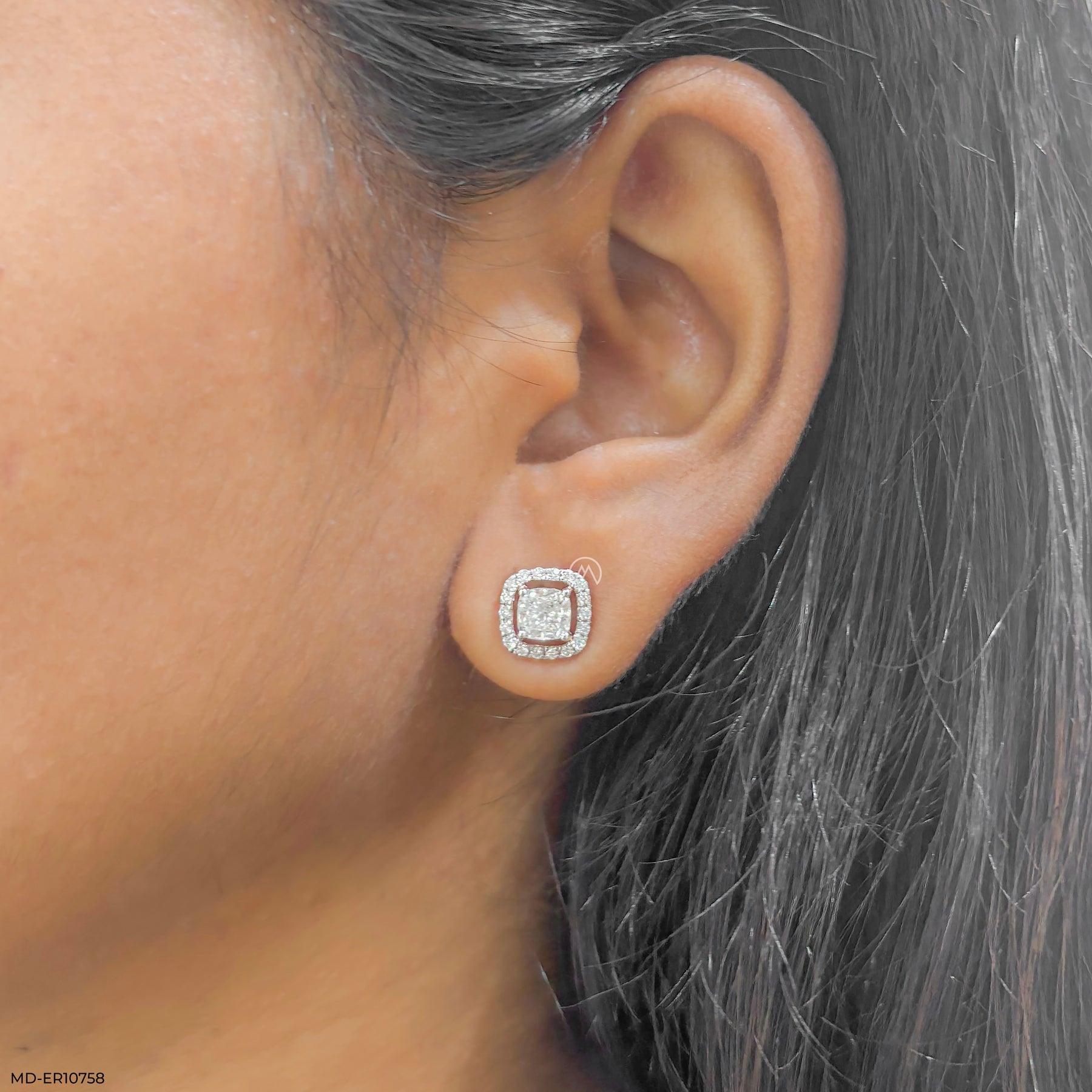 1.5 Carat Cushion-Cut Lab Diamond Halo Stud Earrings 14K Rose Gold