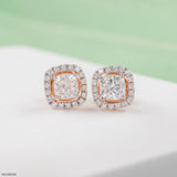 Cushion-Cut Lab Diamond Halo Stud Earrings 14K Rose Gold