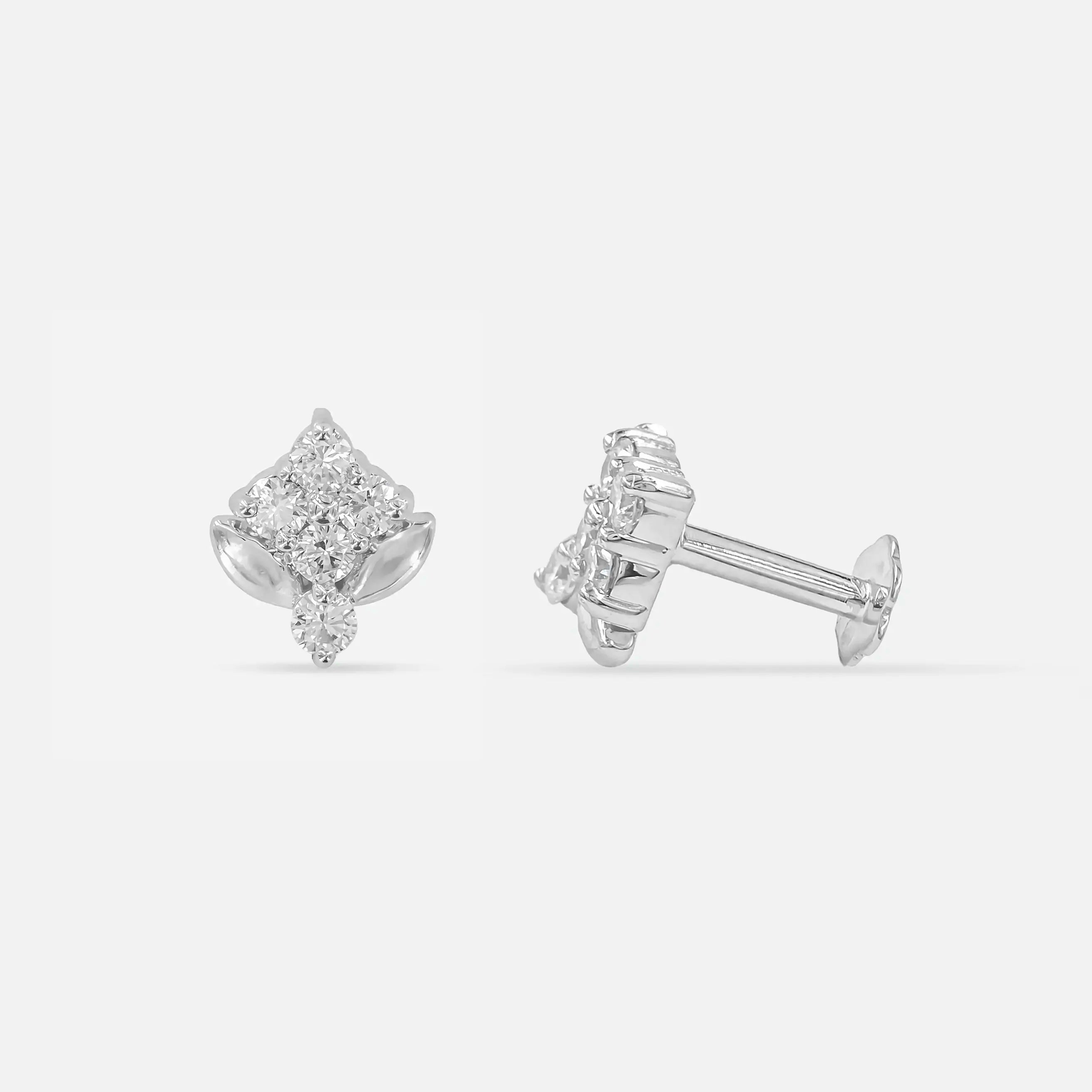 Elara Gold Rosette Diamond Earrings 9K White Gold