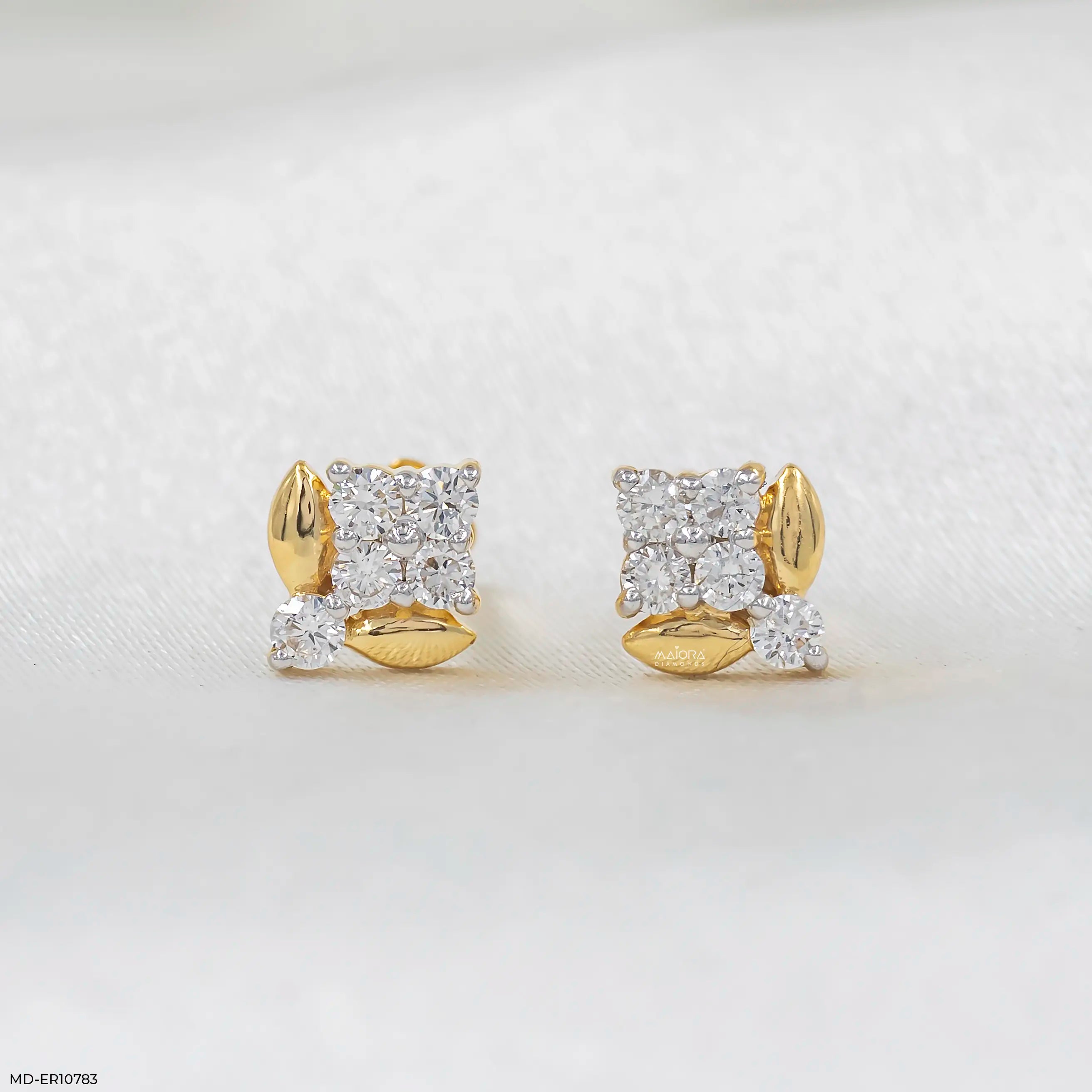 Elara Gold Rosette Diamond Earrings 9K White Gold