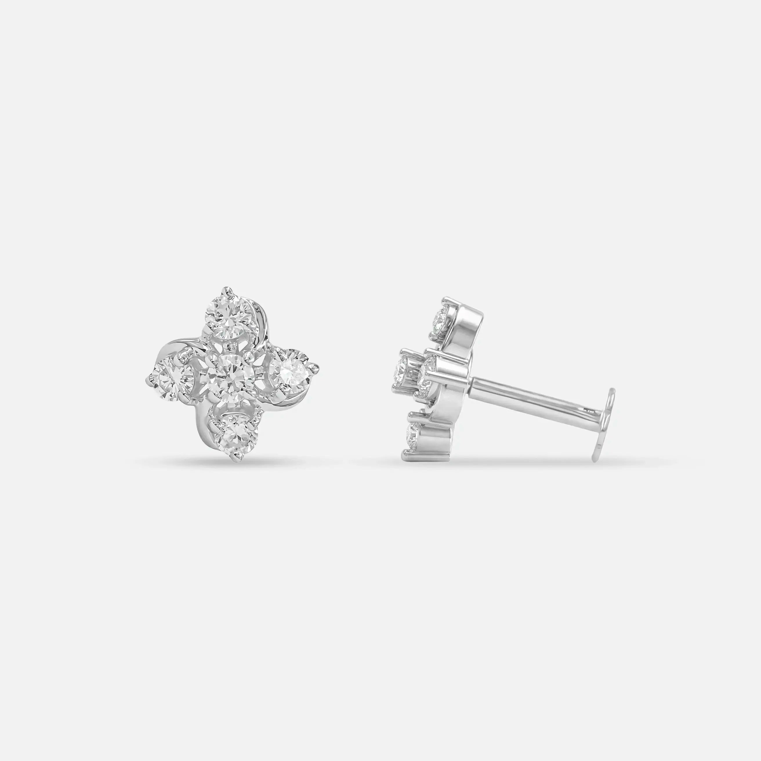 Warped Bloom Diamond Earrings 14K White Gold