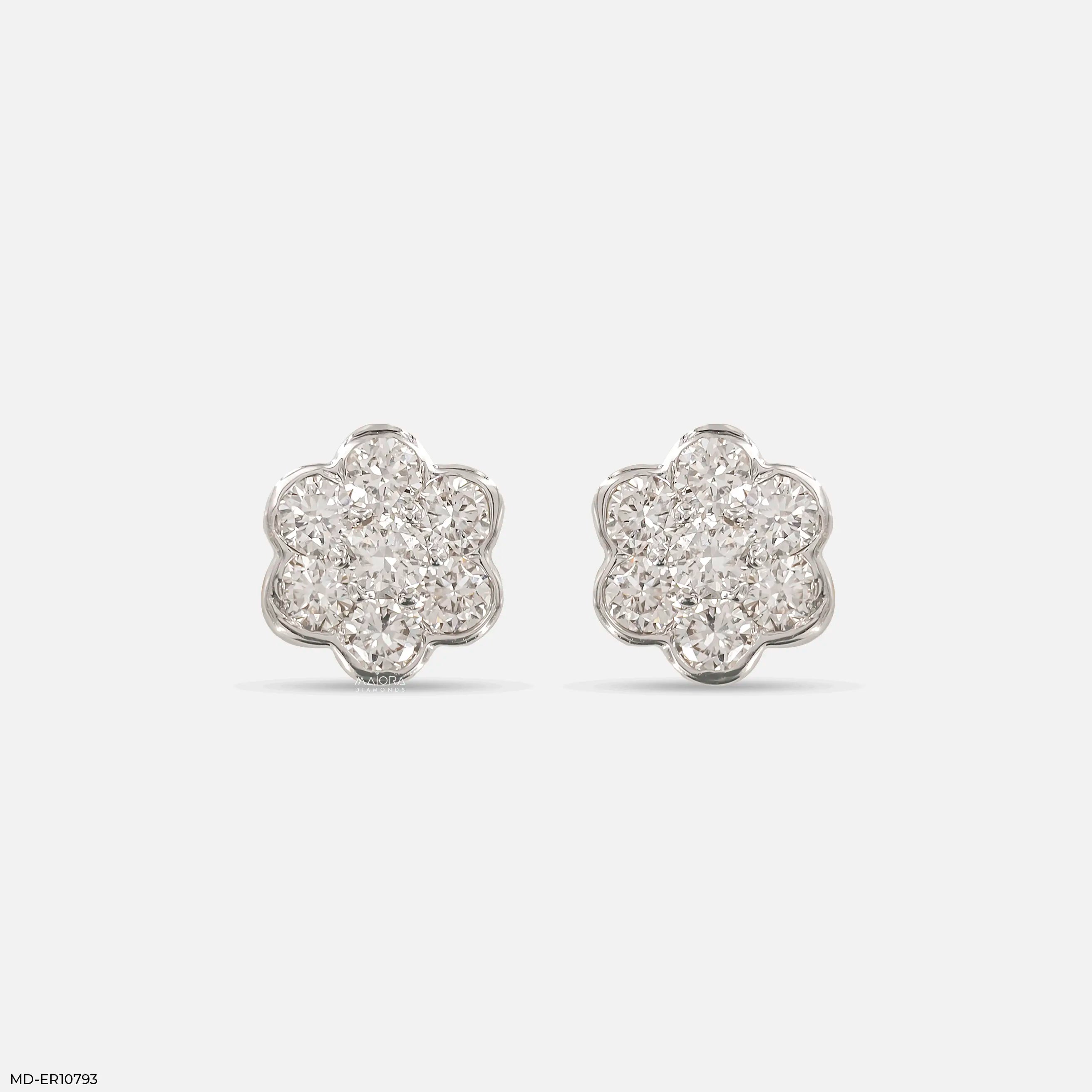 Flower Cluster Diamond Earrings 9K Yellow Gold