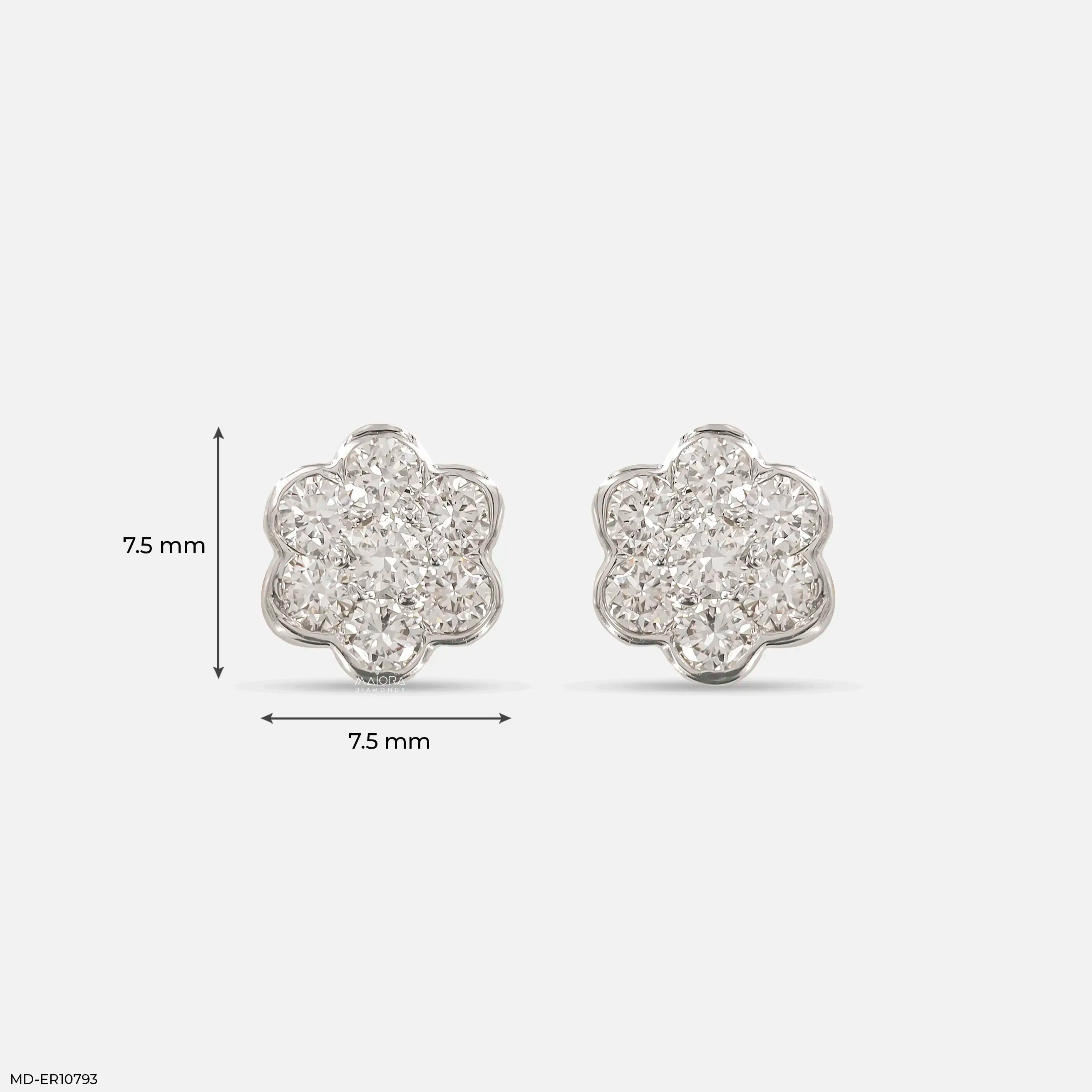 Flower Cluster Diamond Earrings 18K White Gold