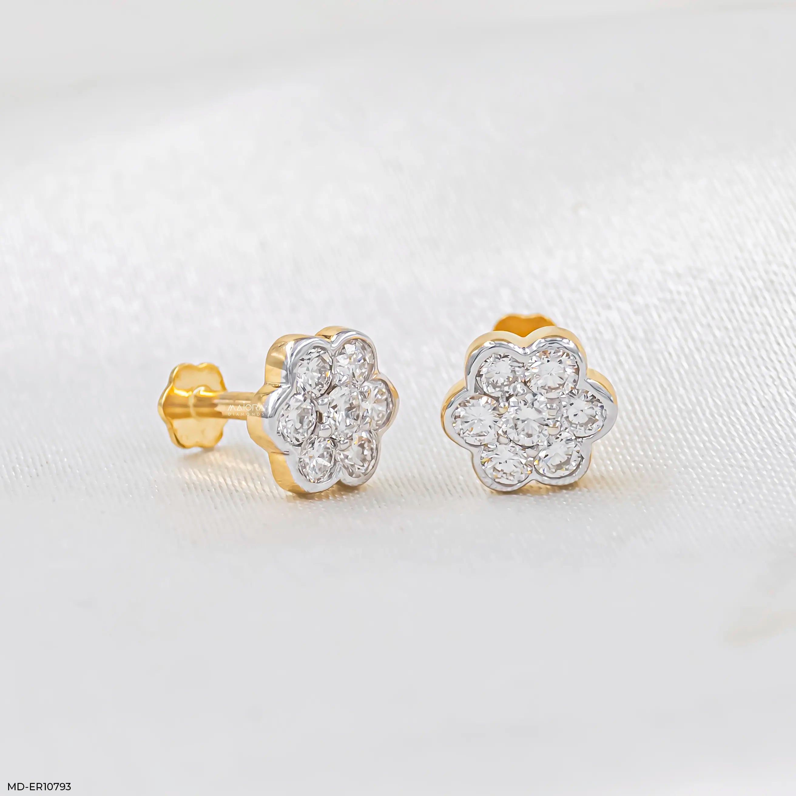 Flower Cluster Diamond Earrings 18K White Gold