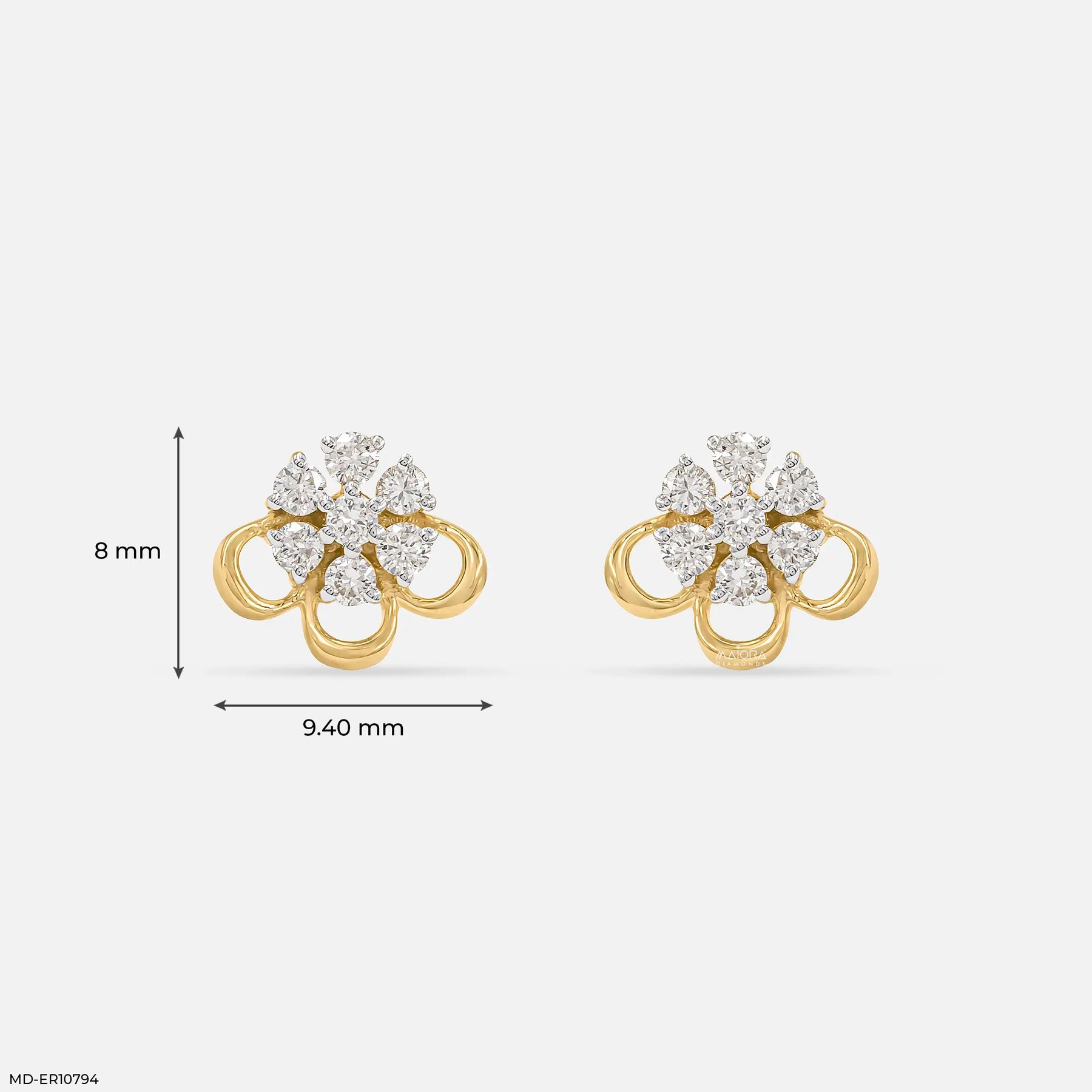 Petal Panel Dimond Studs Earrings 9K Yellow Gold