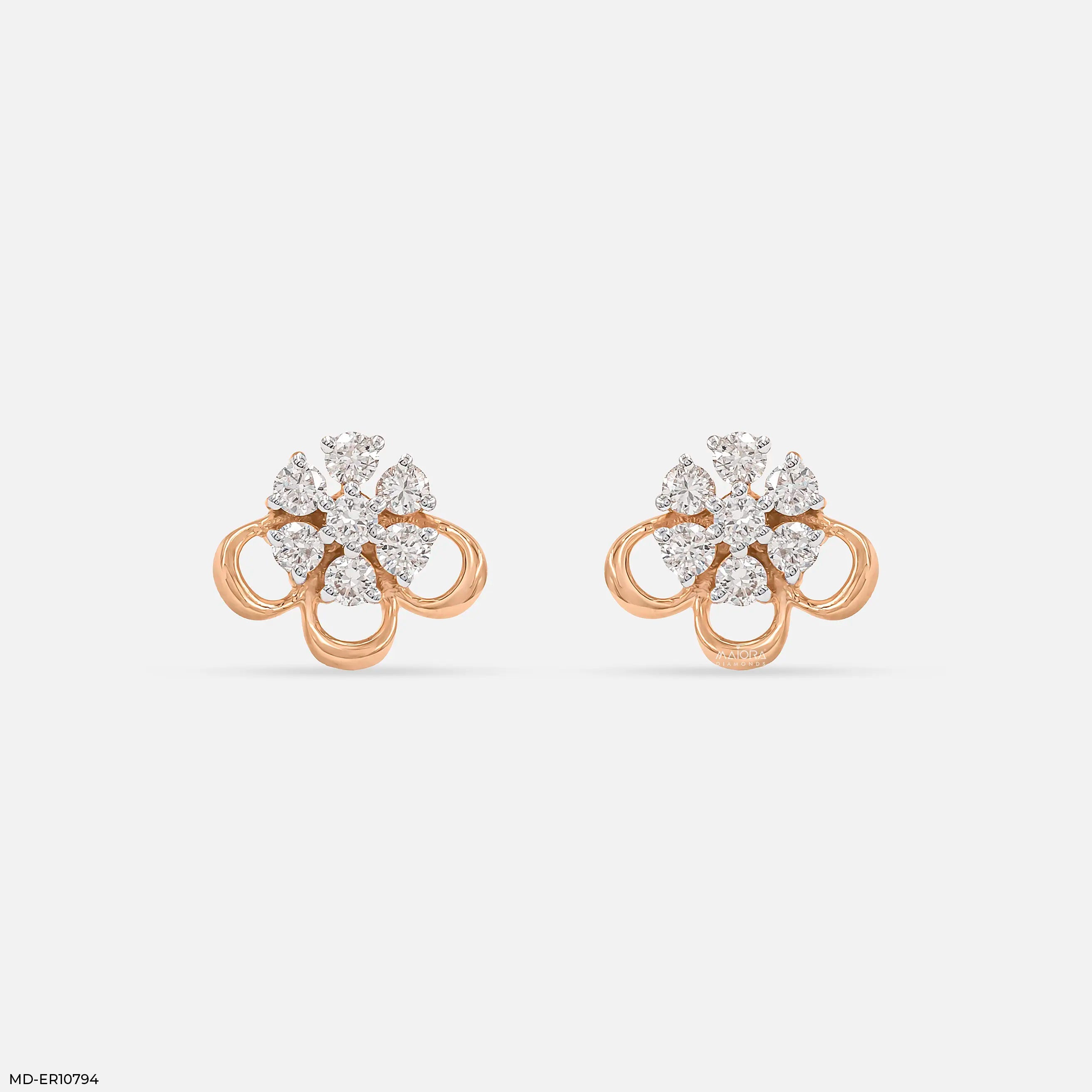 Petal Panel Dimond Studs Earrings 18K White Gold