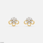Petal Panel Dimond Studs Earrings 9K Yellow Gold