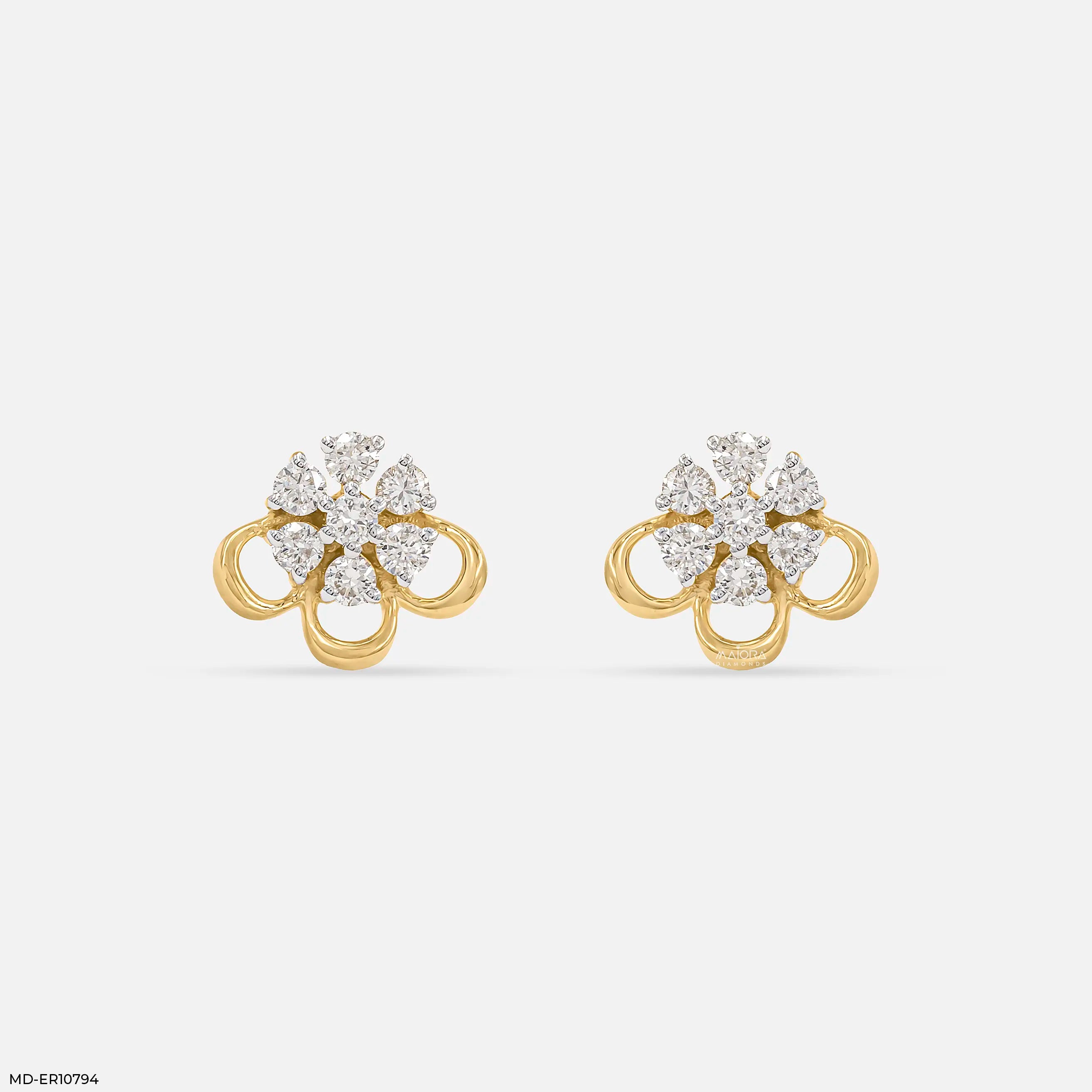 Petal Panel Dimond Studs Earrings 9K Yellow Gold