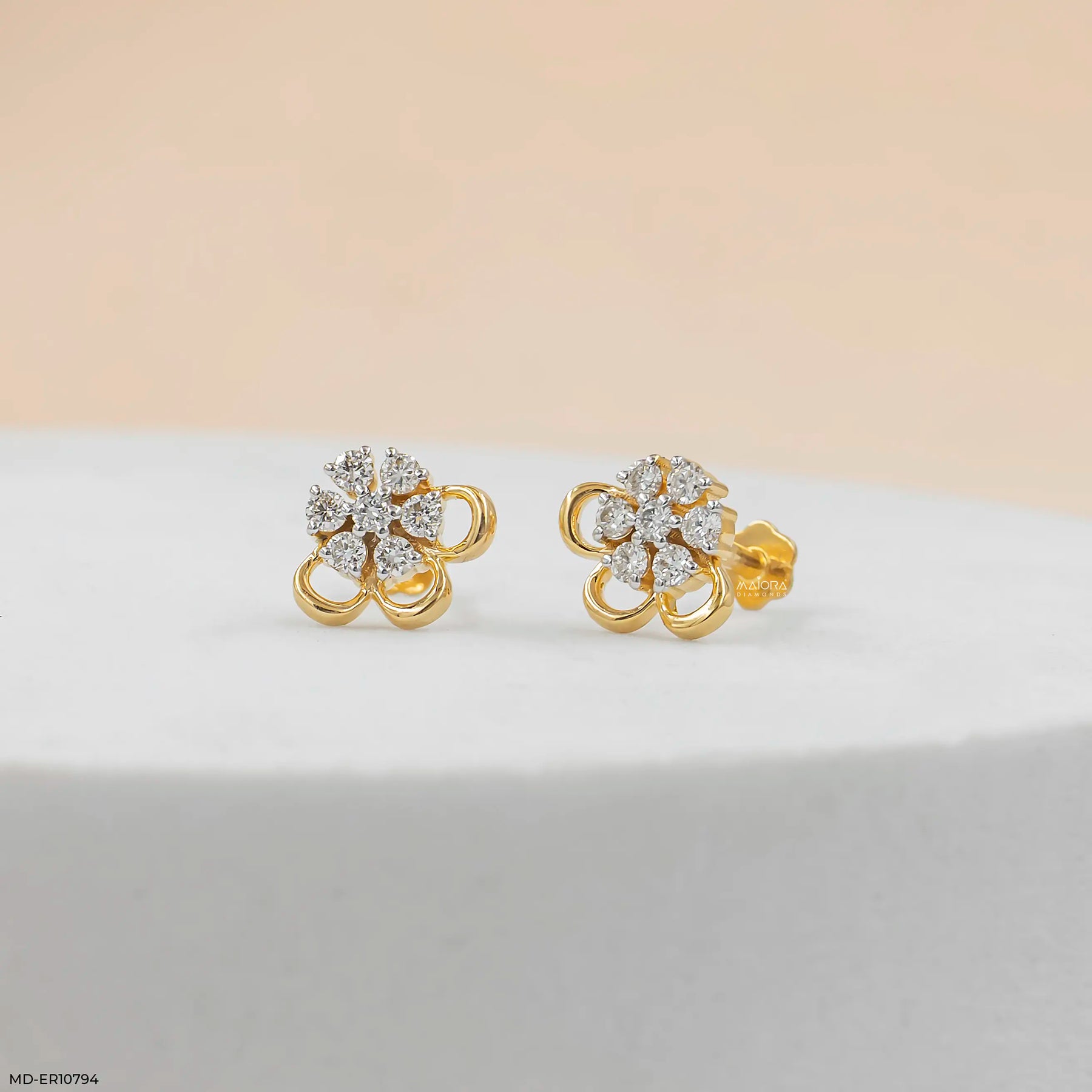 Petal Panel Dimond Studs Earrings 9K Yellow Gold
