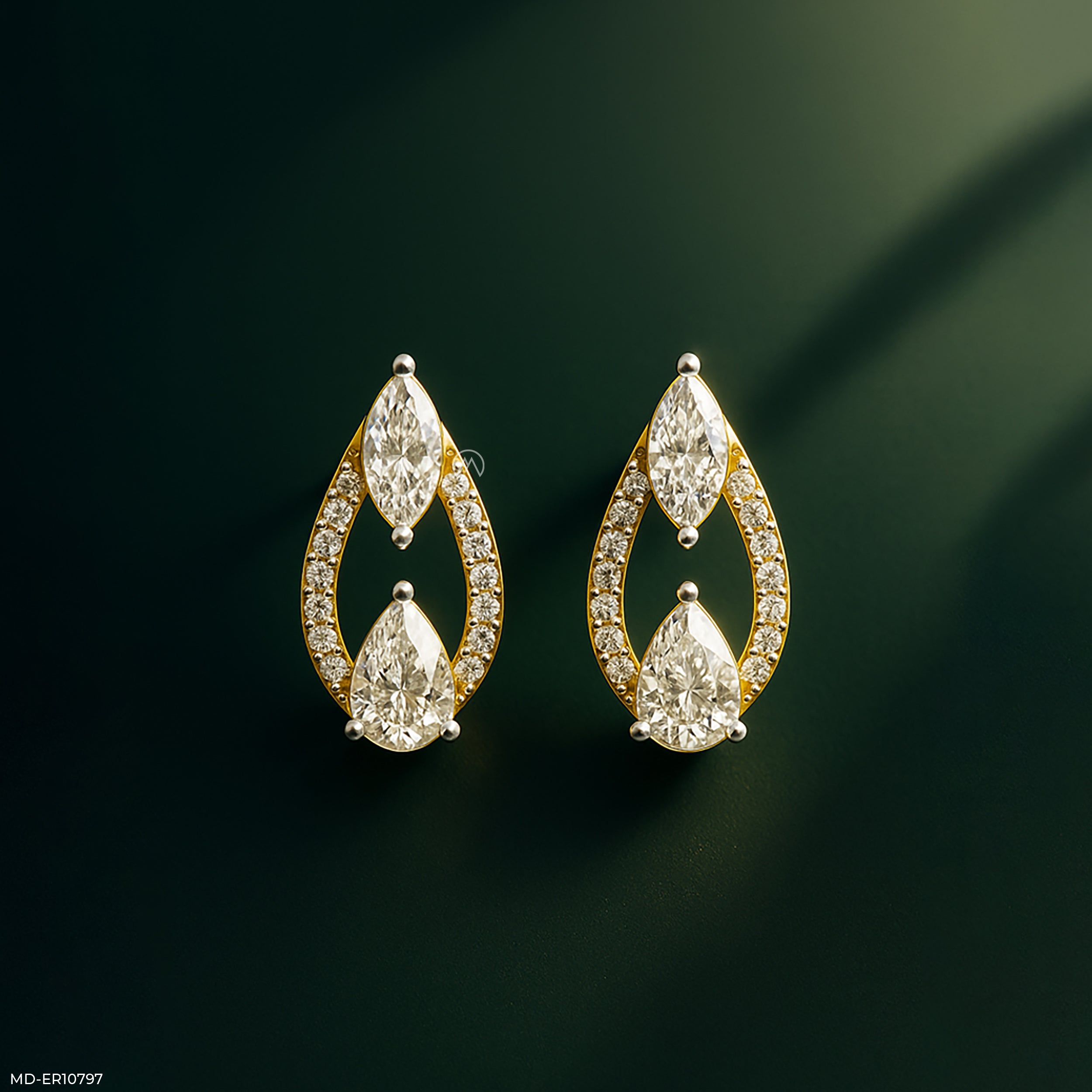 Interlocking Pear Diamond Studs 9K Yellow Gold
