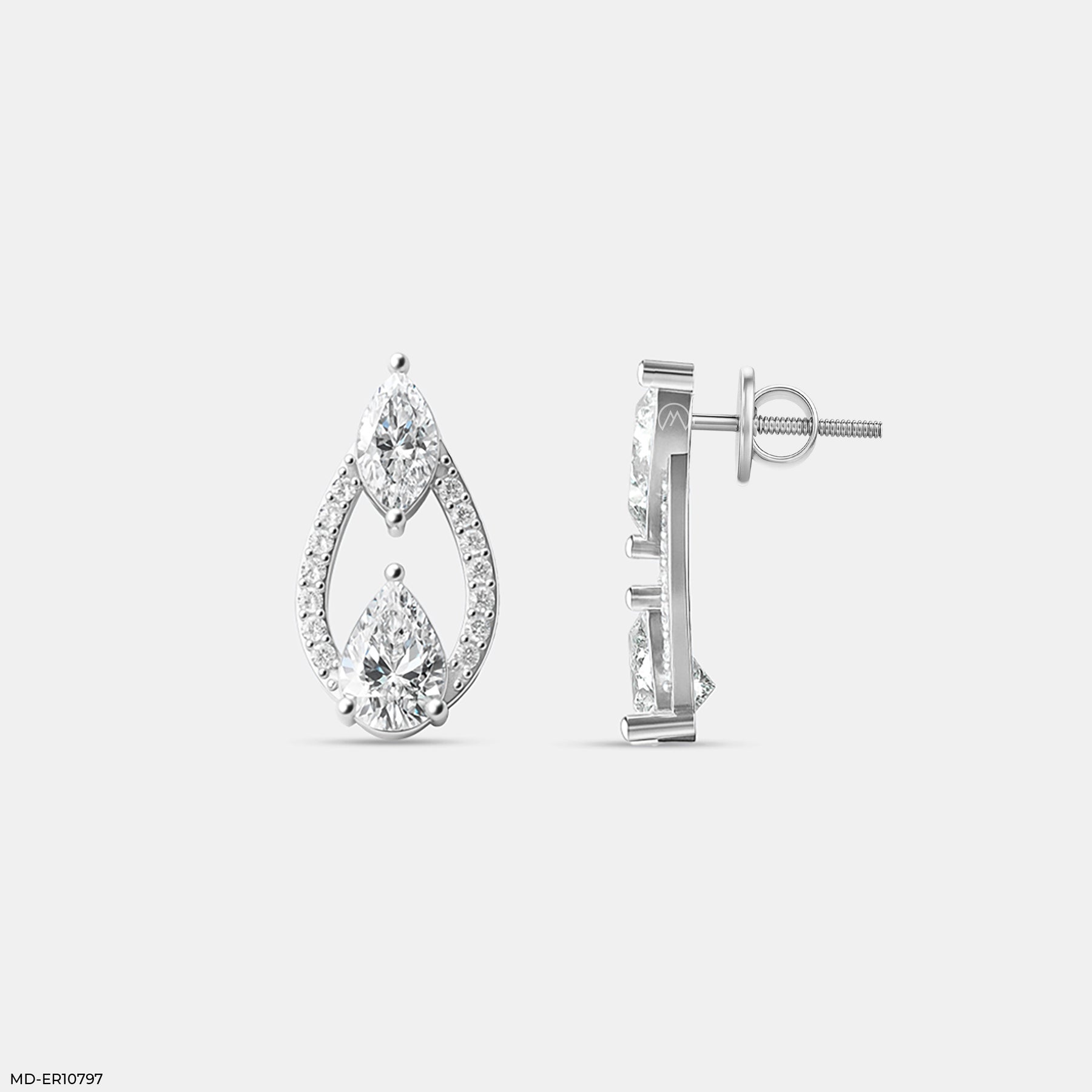 Interlocking Pear Diamond Studs 9K White Gold