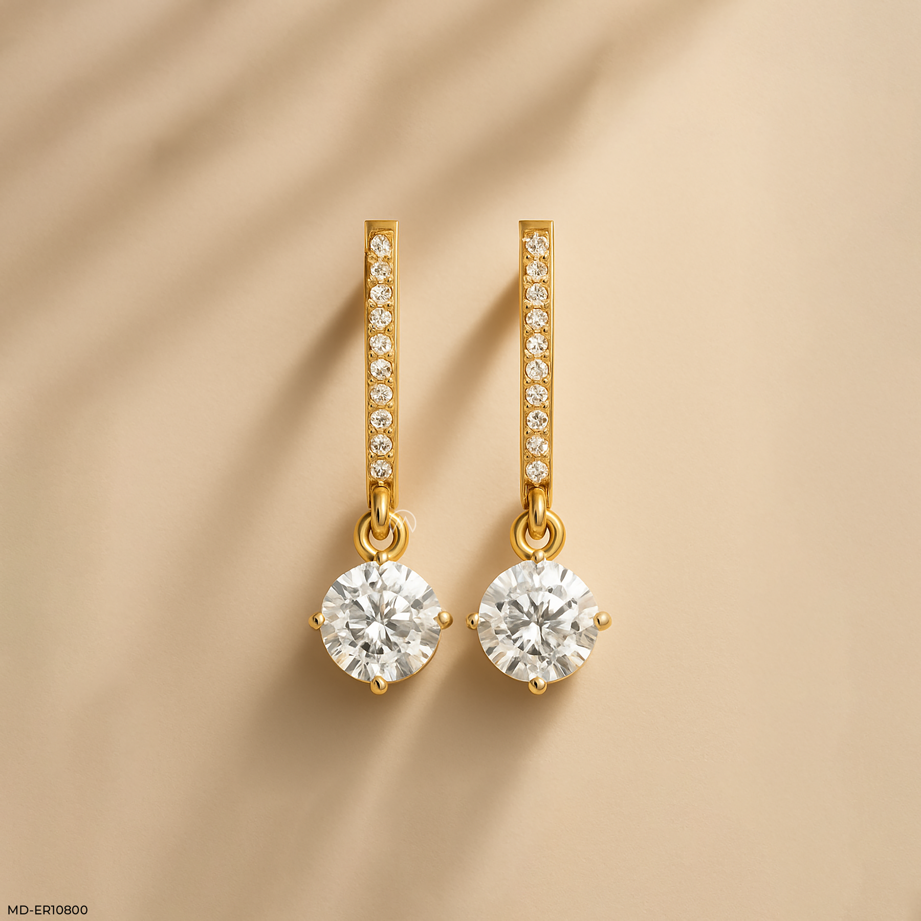 Solitaire Dewdrop Hoops Earrings 14K Yellow Gold