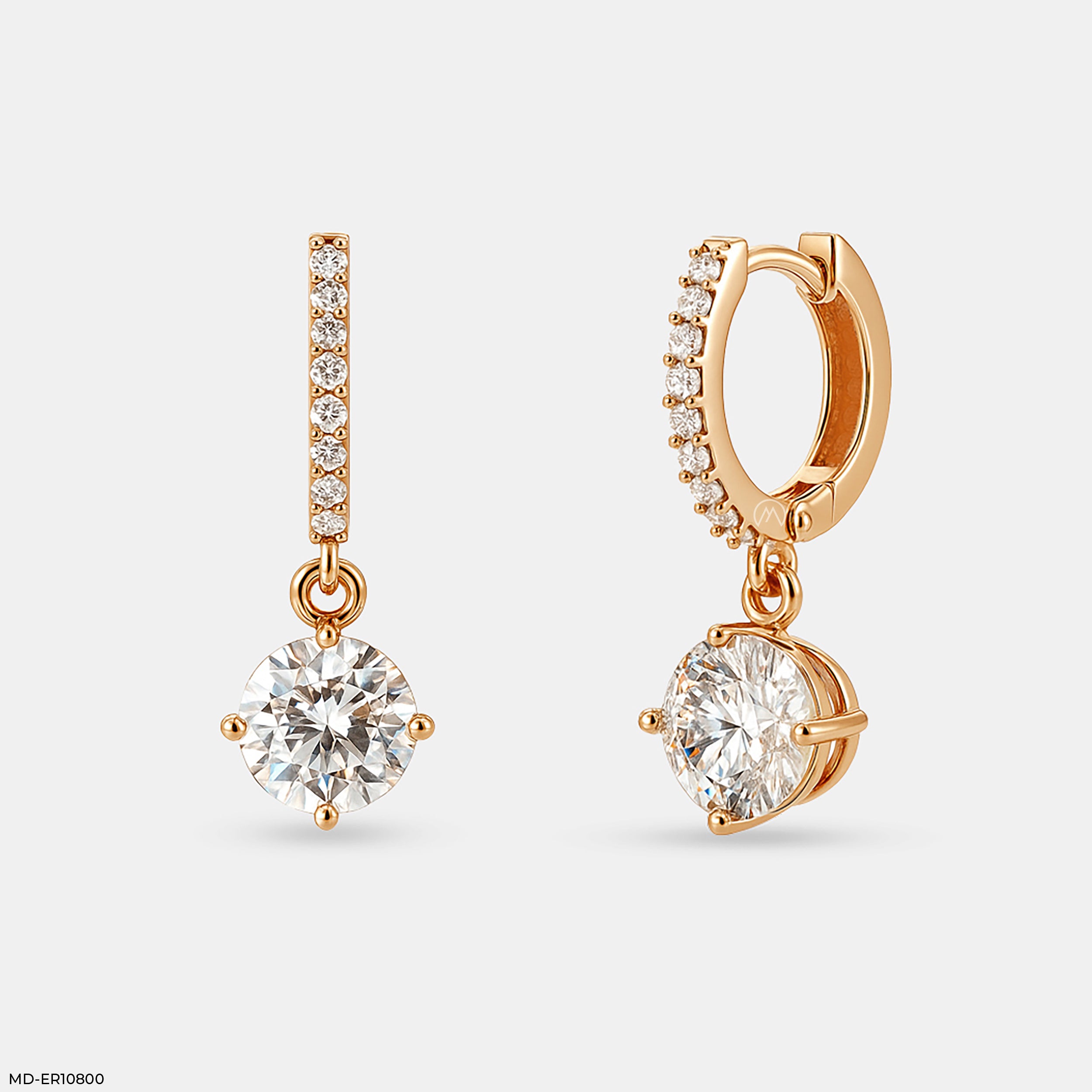 Solitaire Dewdrop Hoops Earrings 14K Rose Gold