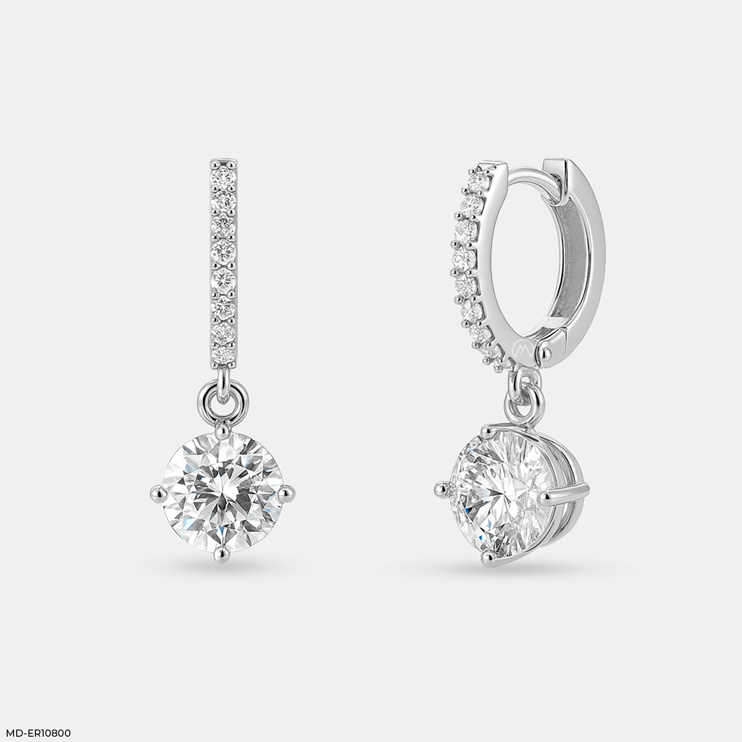 Solitaire Dewdrop Hoops Earrings 14K White Gold