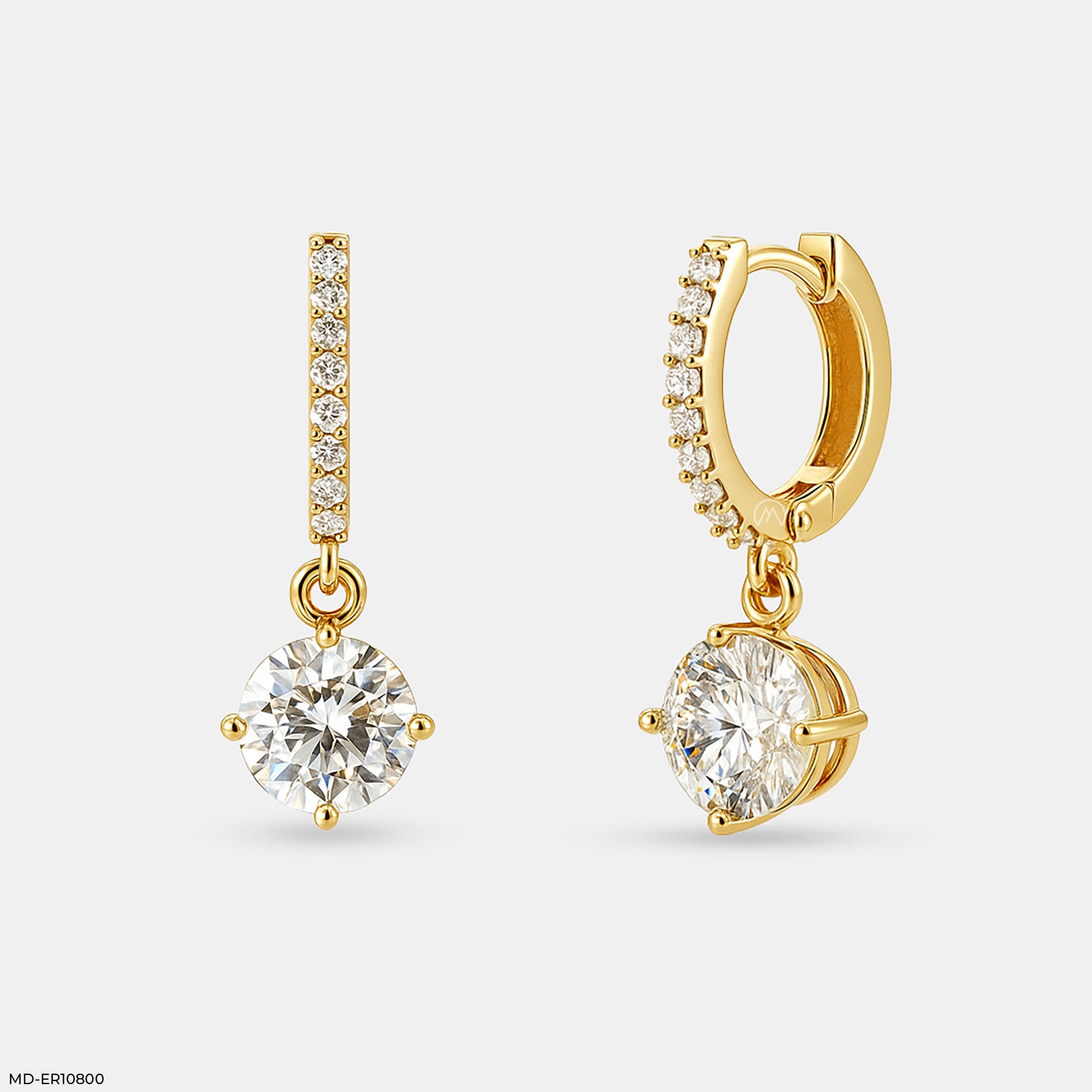 Solitaire Dewdrop Hoops Earrings 14K Yellow Gold