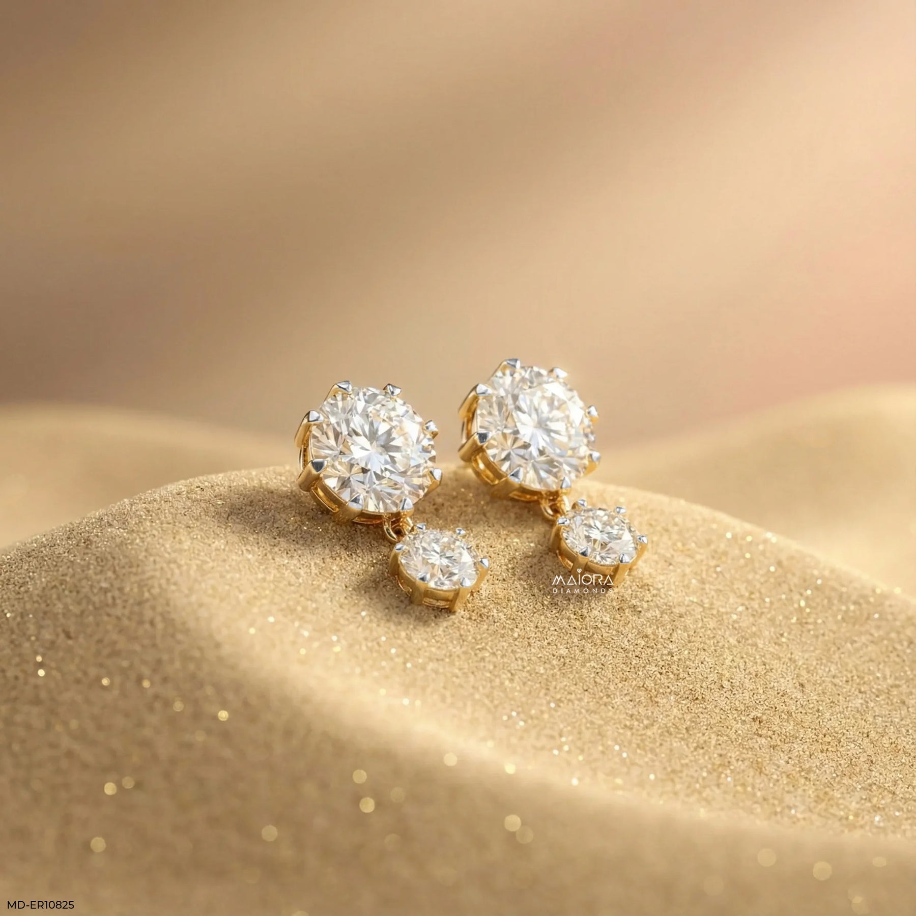 Aria Dangle Solitaire Diamond Earrings 9K Rose Gold