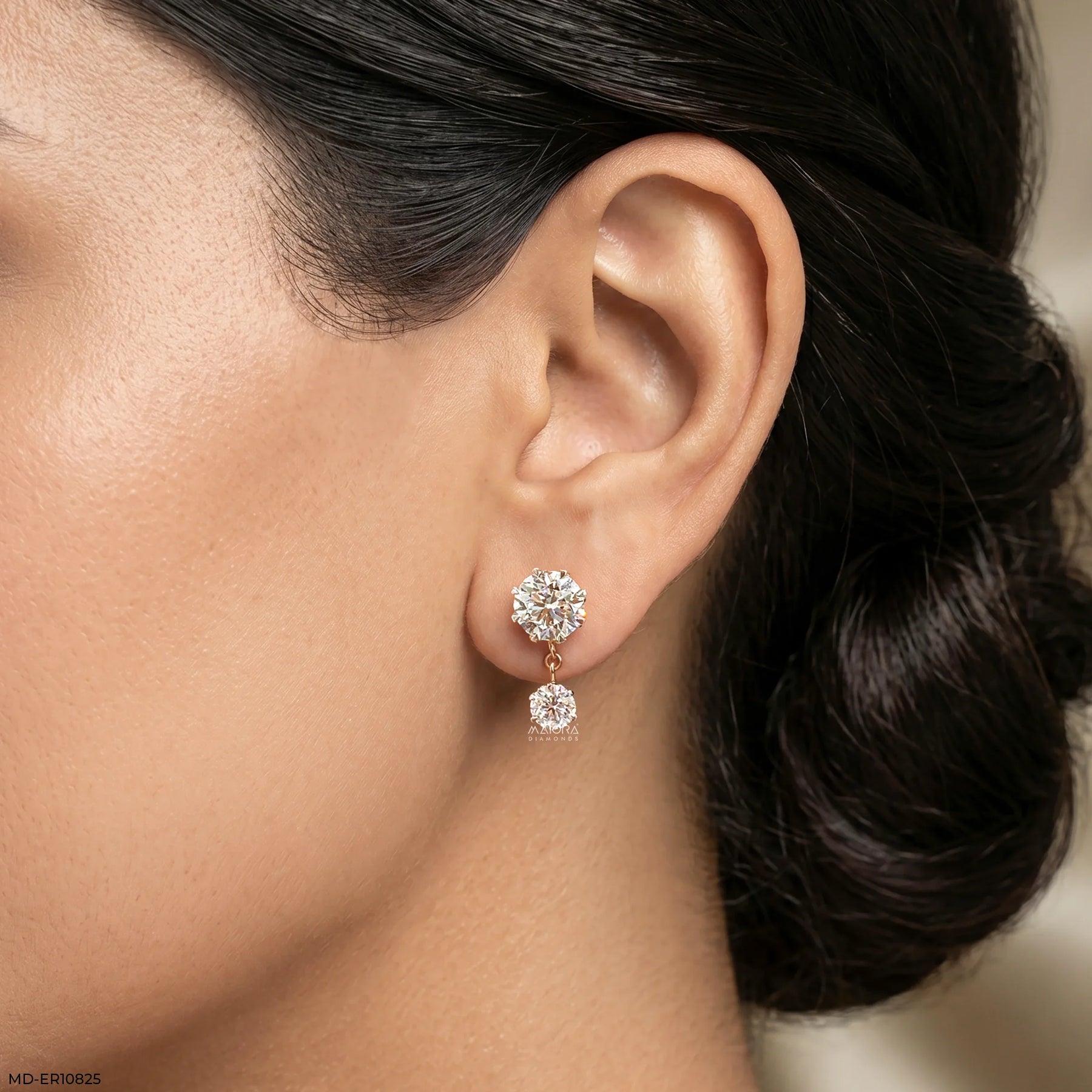 Aria Dangle Solitaire Diamond Earrings 9K Rose Gold