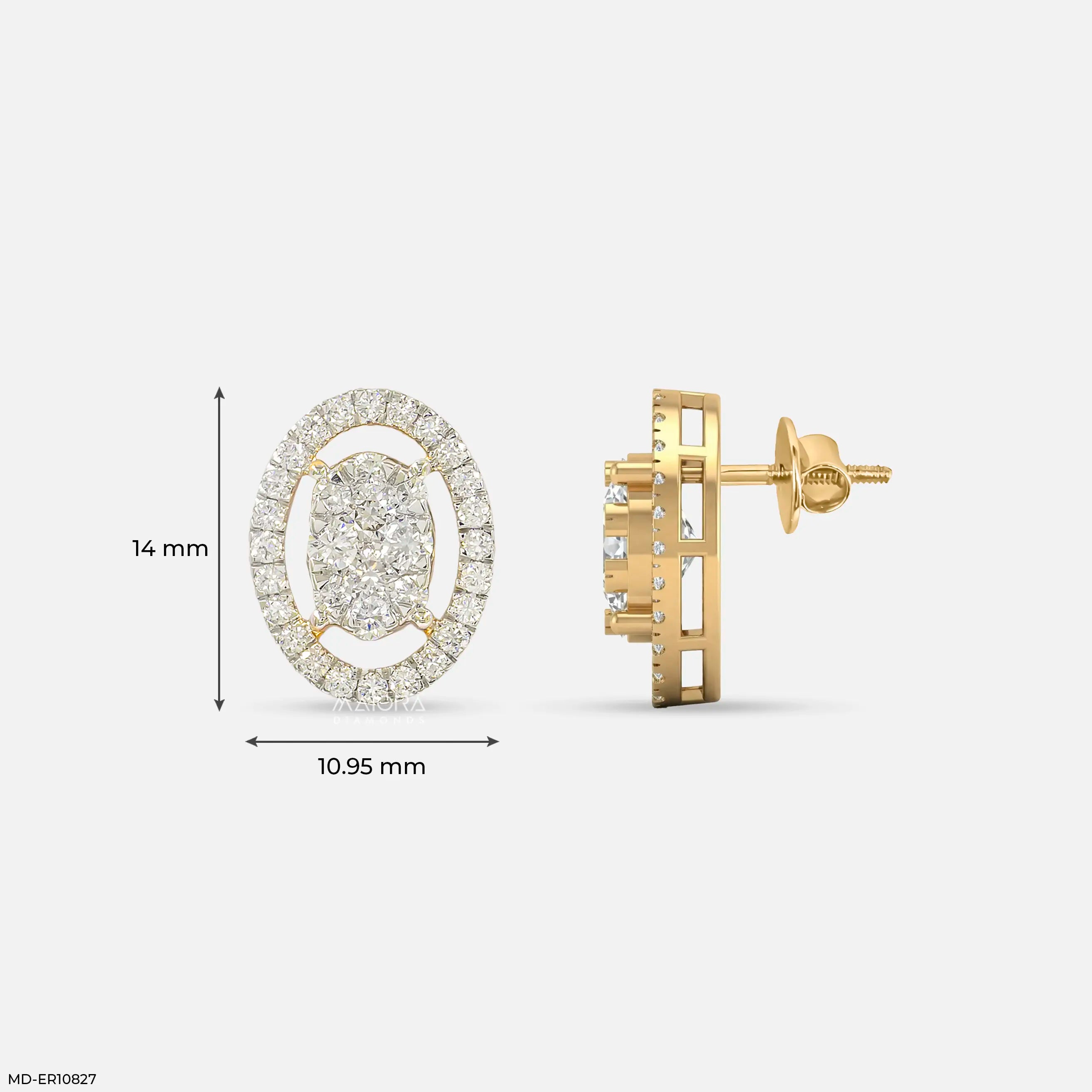 1.10 Carat Cosmic Cluster Halo Studs Diamond Earring 14K Yellow Gold