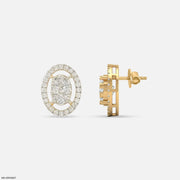 1.10 Carat Cosmic Cluster Halo Studs Diamond Earring 14K Yellow Gold