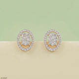 Glossy Oval Halo Diamond Earrings 9K Rose Gold