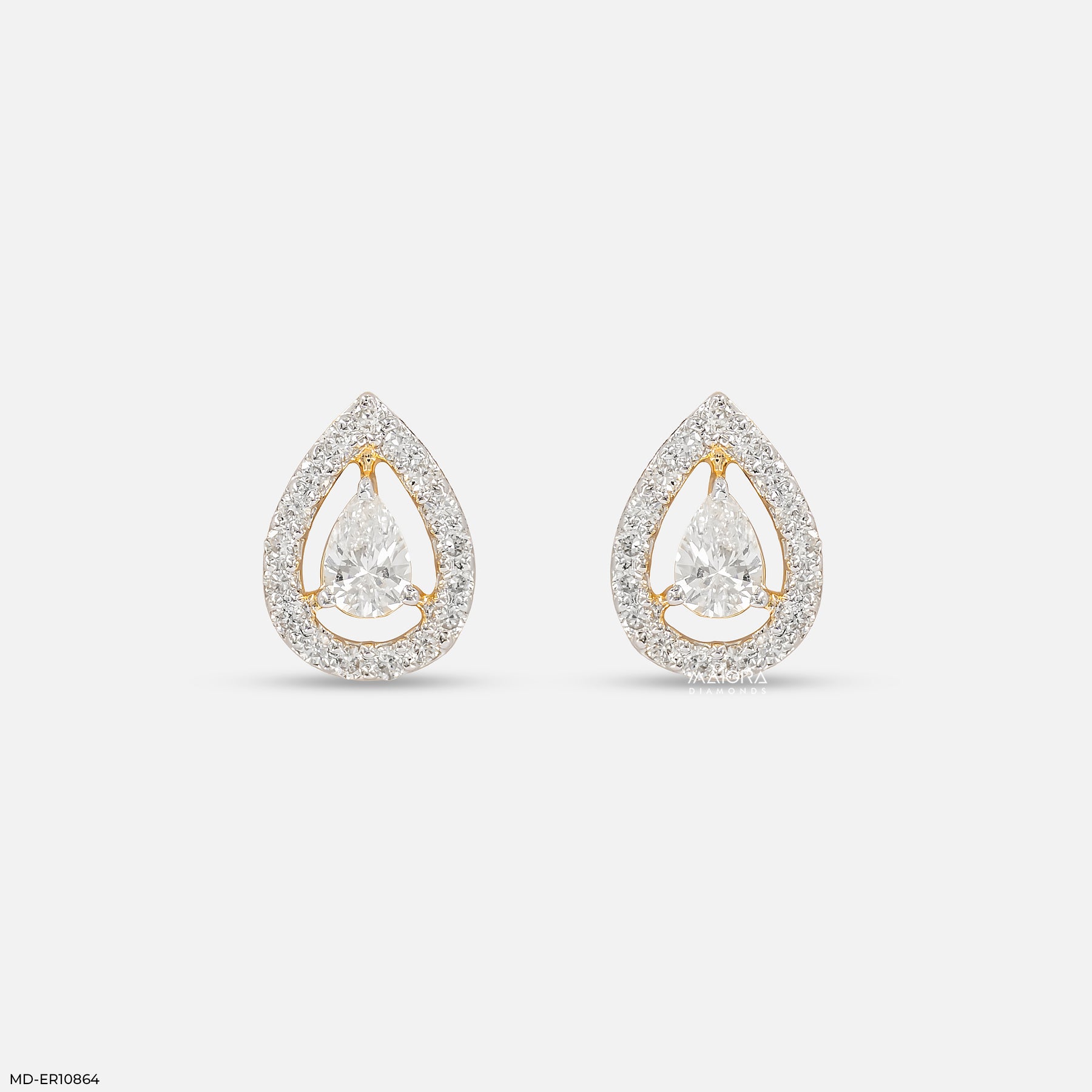 1.15 Carat Pear Halo Grace Lab Diamond Earrings 14K Yellow Gold