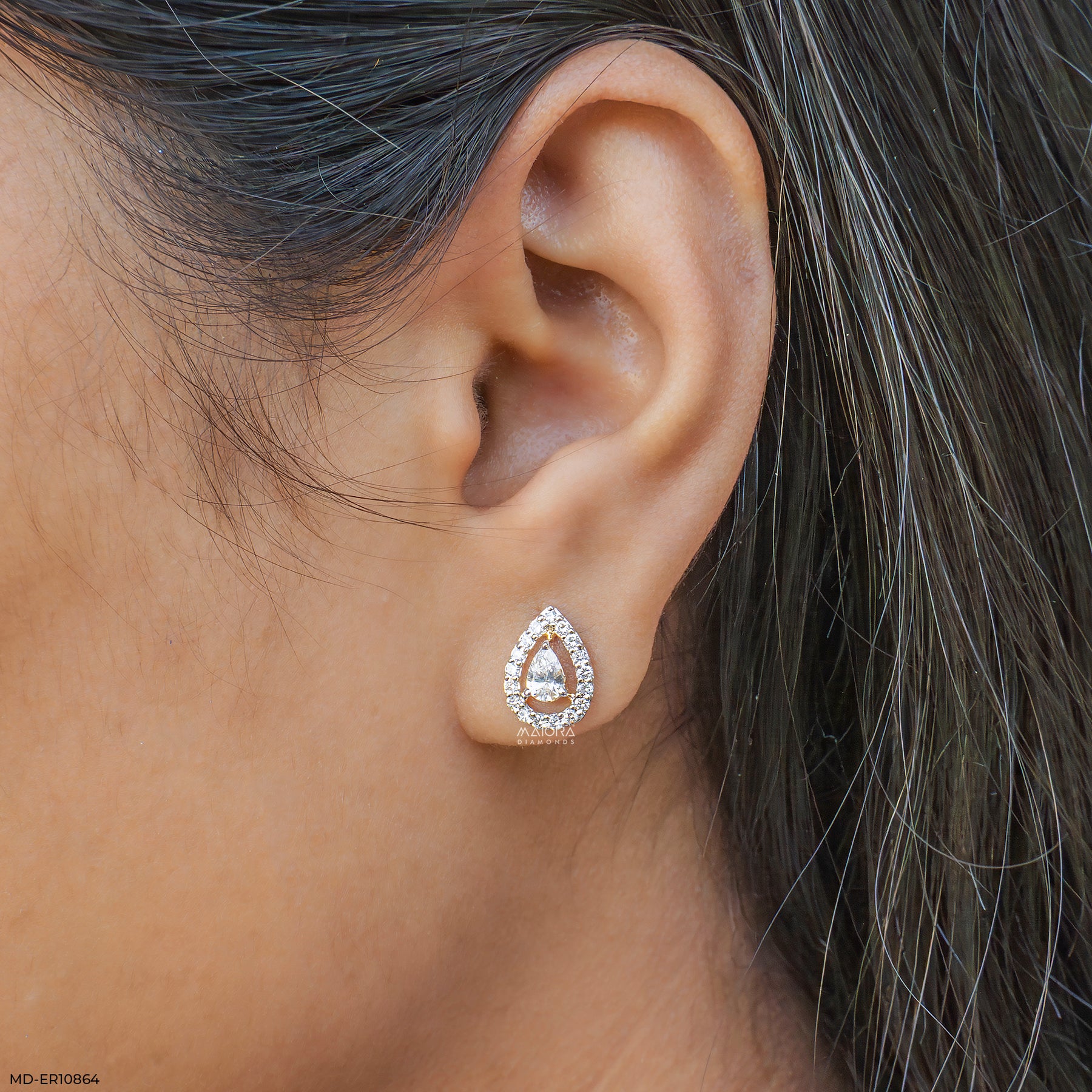 1.15 Carat Pear Halo Grace Lab Diamond Earrings 14K Yellow Gold