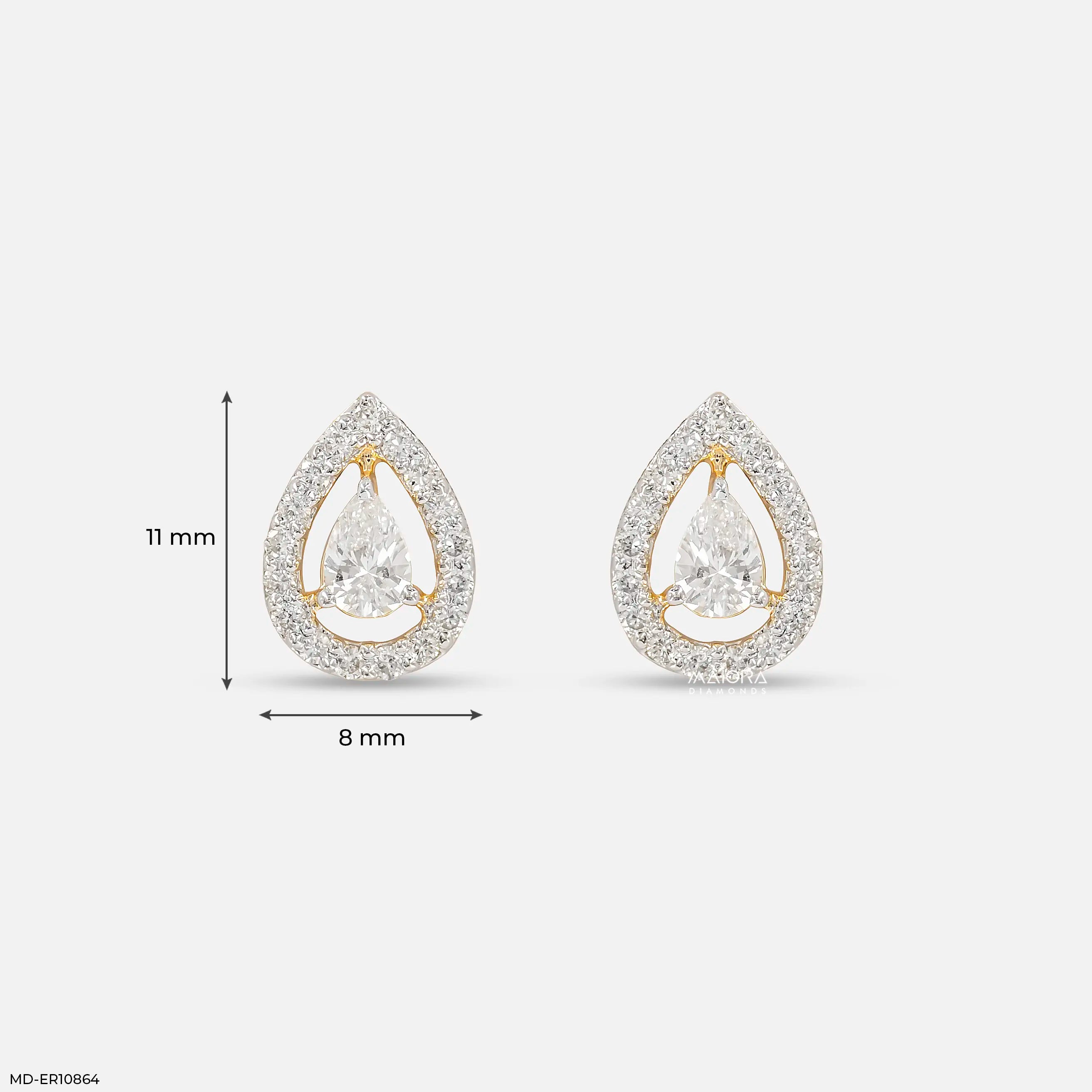 1.15 Carat Pear Halo Grace Lab Diamond Earrings 14K Yellow Gold