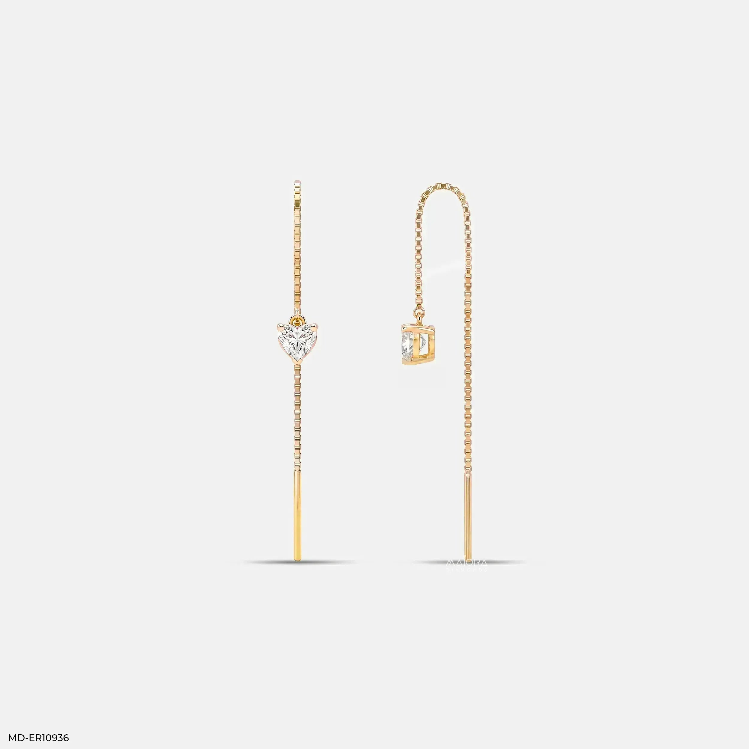 Solitaire Heart Dangle Sui Dhaga Diamond Earrings 9K Yellow Gold