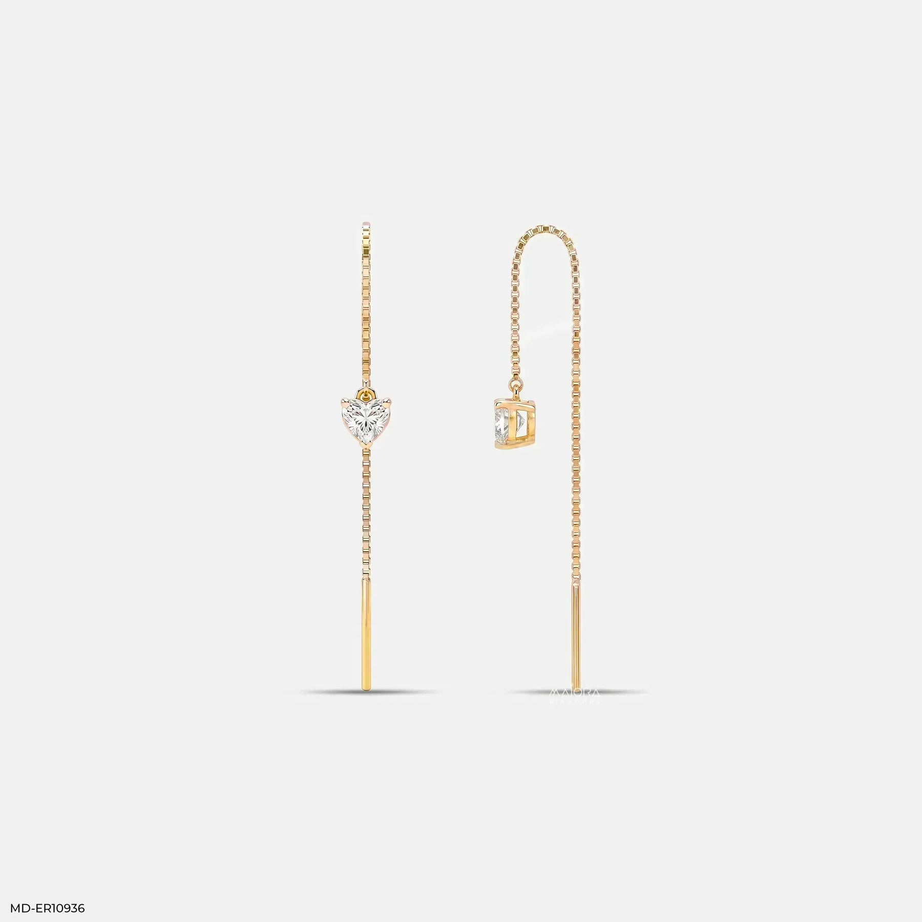 Solitaire Heart Dangle Sui Dhaga Diamond Earrings 9K Rose Gold