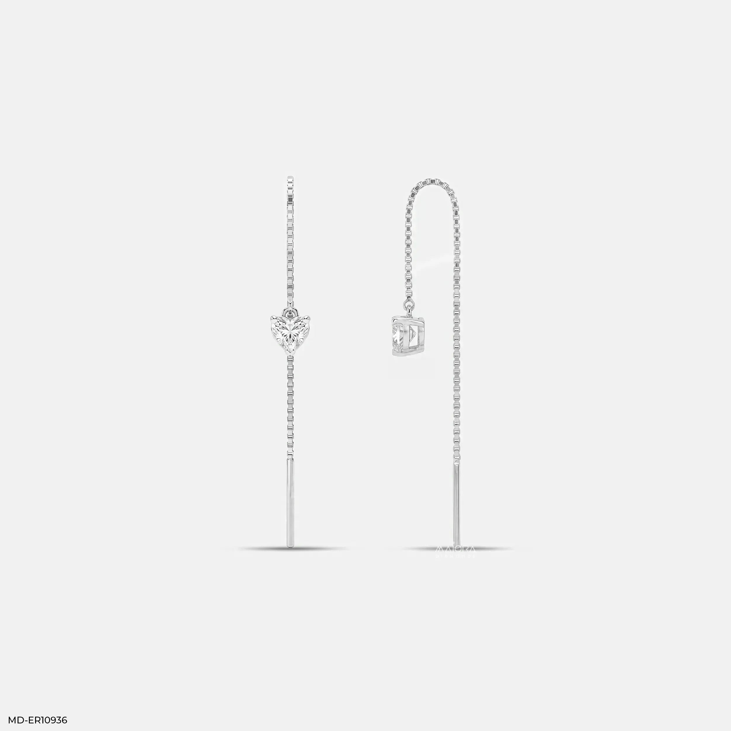 Solitaire Heart Dangle Sui Dhaga Diamond Earrings 9K Yellow Gold