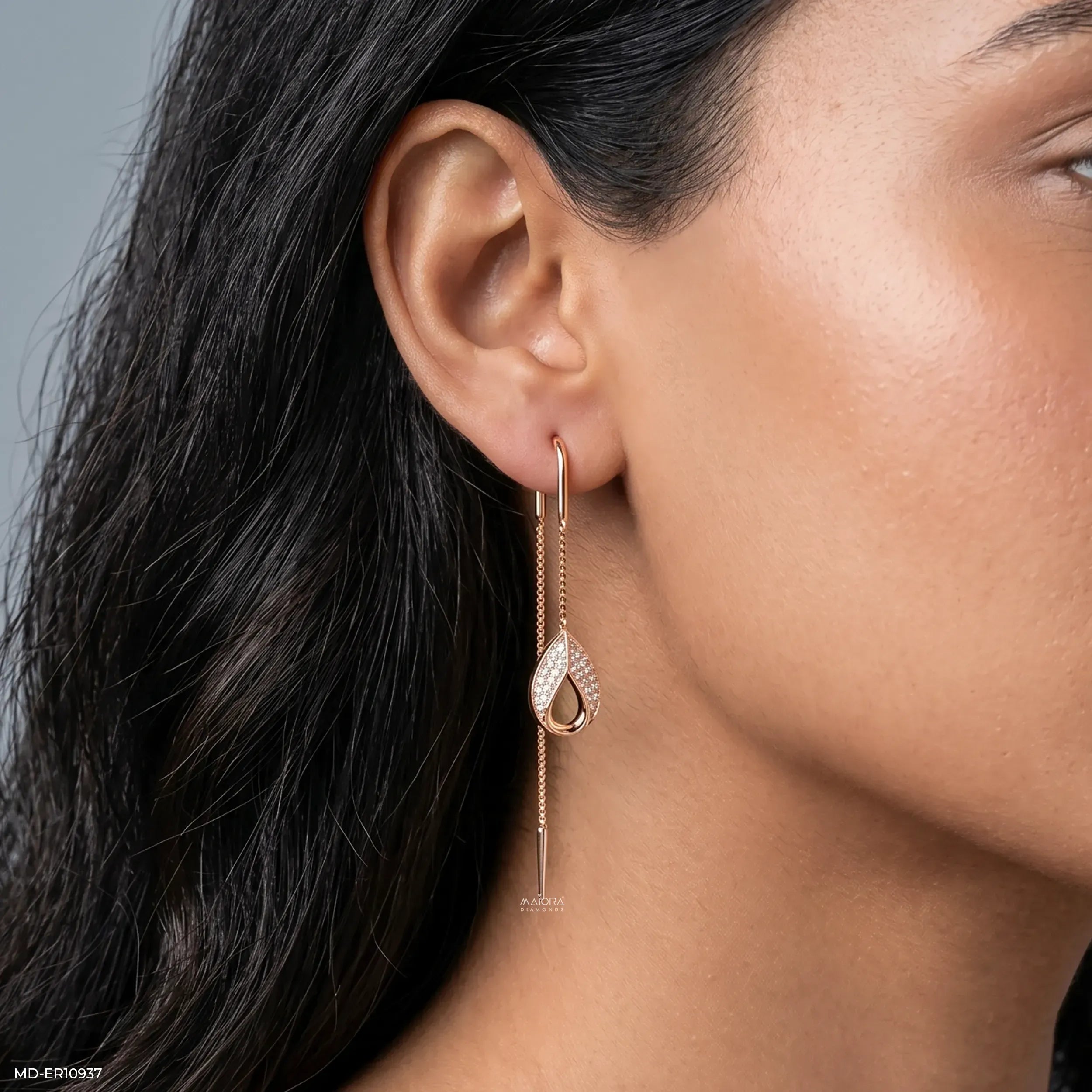 Petal Drop Sui Dhaga Diamond Earrings 9K Rose Gold
